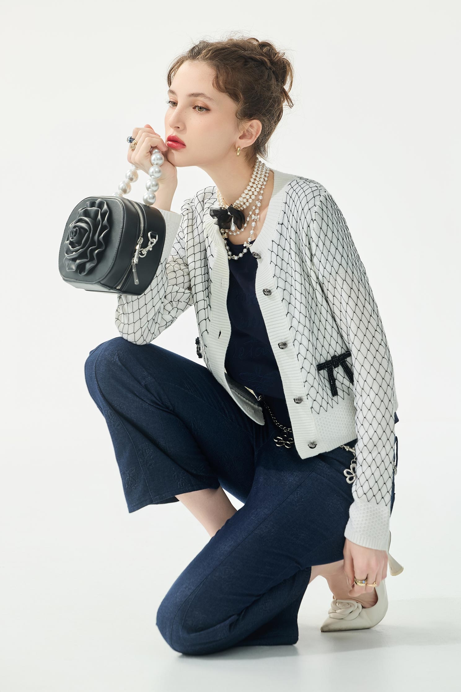 立體手勾菱格紋線針織外套立體手勾菱格紋線針織外套,一般外套,外套,春夏穿搭,格紋,蝴蝶結,針織,針織外套