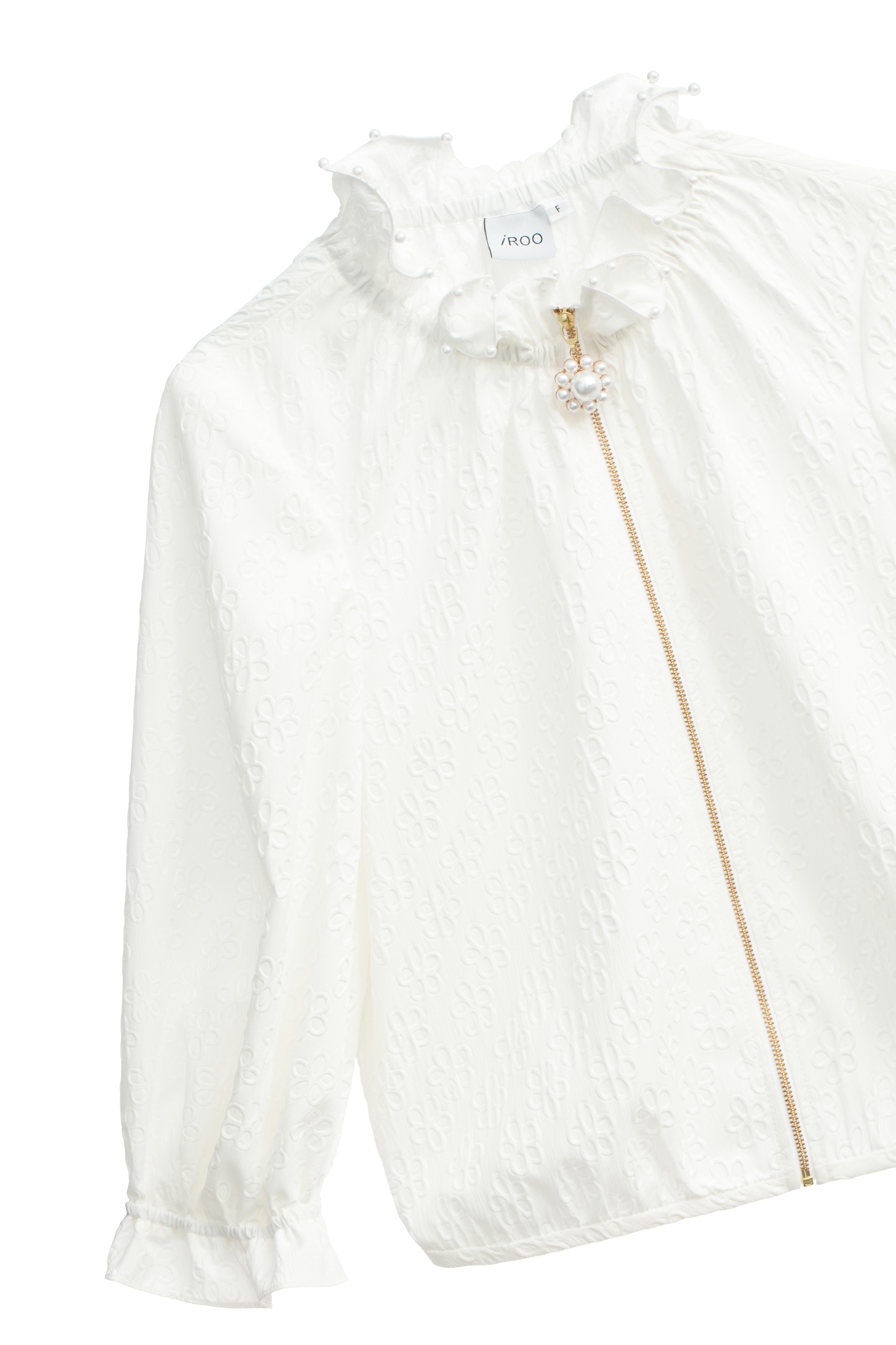 綴珍珠荷葉領防曬外套綴珍珠荷葉領防曬外套,一般外套,外套,春夏穿搭,珍珠,白色外套,荷葉,防曬最多選擇