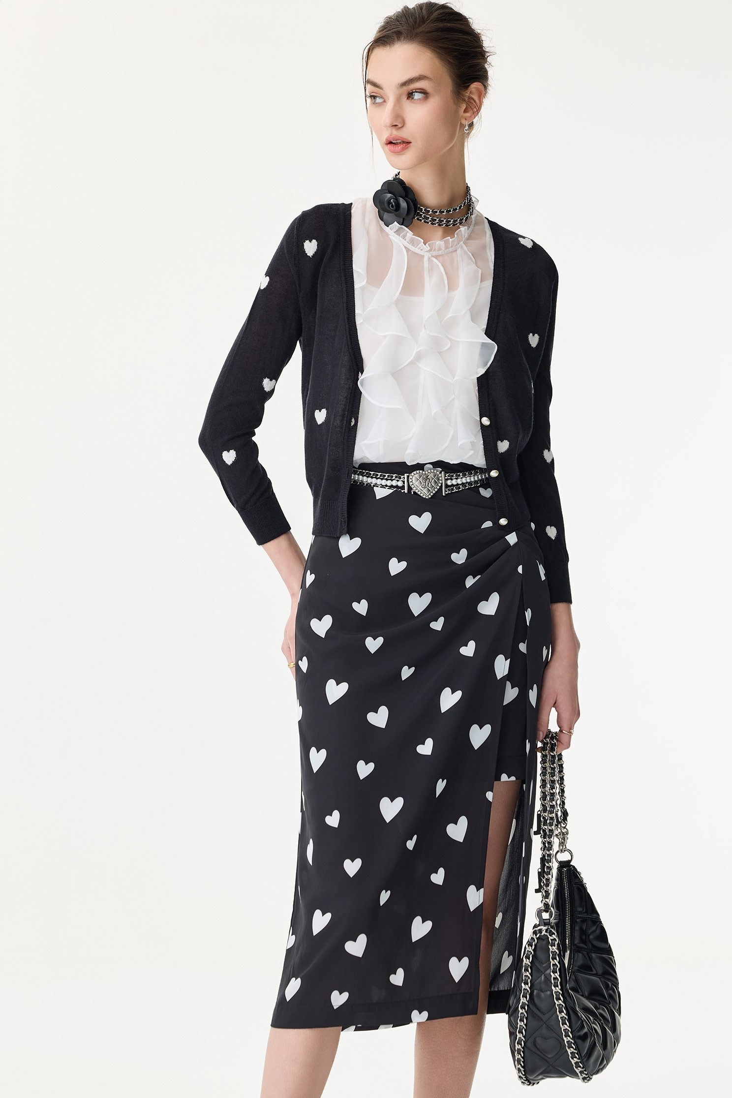 滿天心V領針織外罩滿天心V領針織外罩,春夏穿搭,時髦成套搭配,珍珠,針織,針織外套