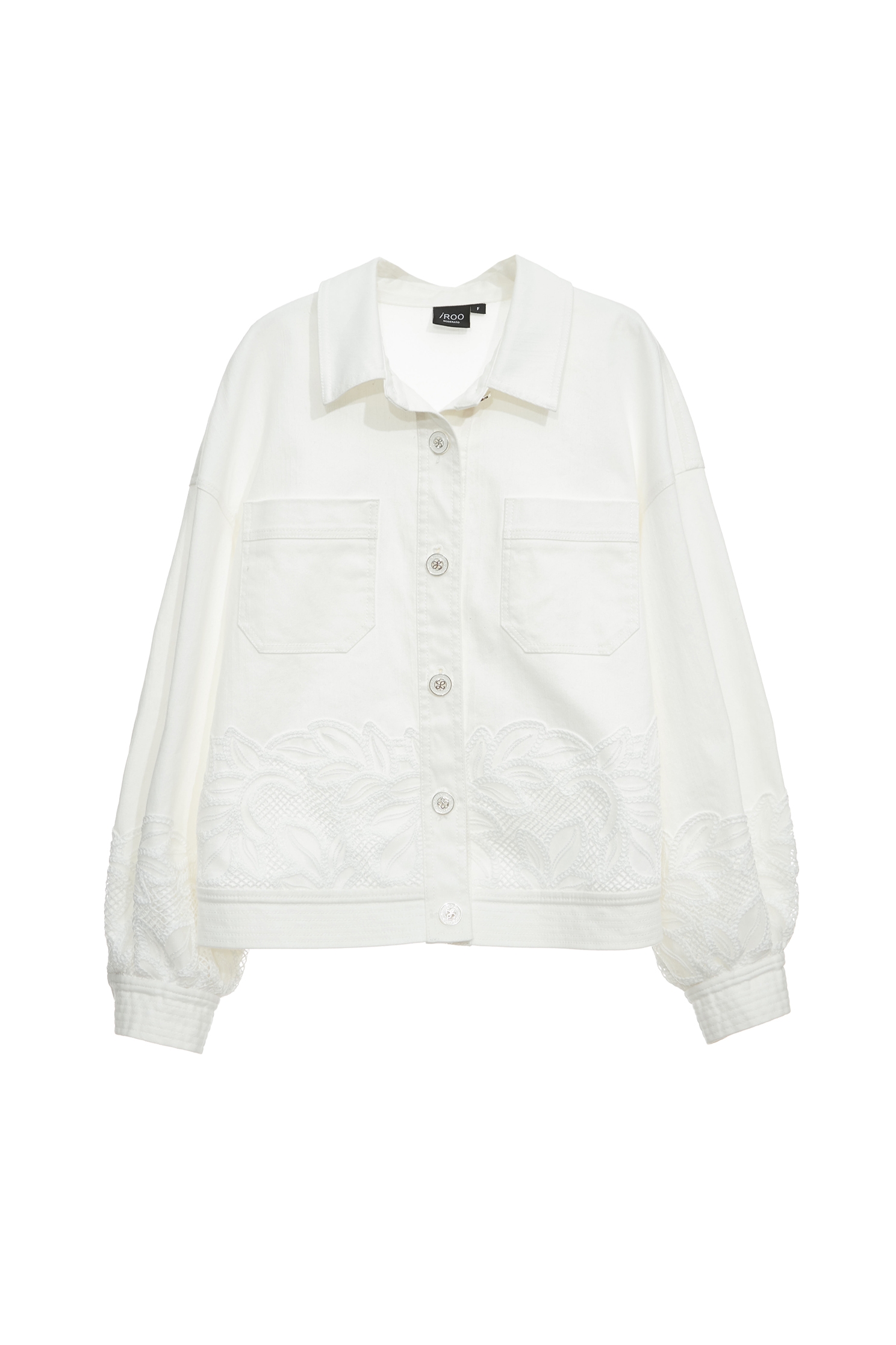白色類牛仔貼蕾絲外套白色類牛仔貼蕾絲外套,一般外套,丹寧,人氣商品,外套,春夏穿搭,時髦成套搭配,牛仔,牛仔外套,白色外套,花花世界,蕾絲