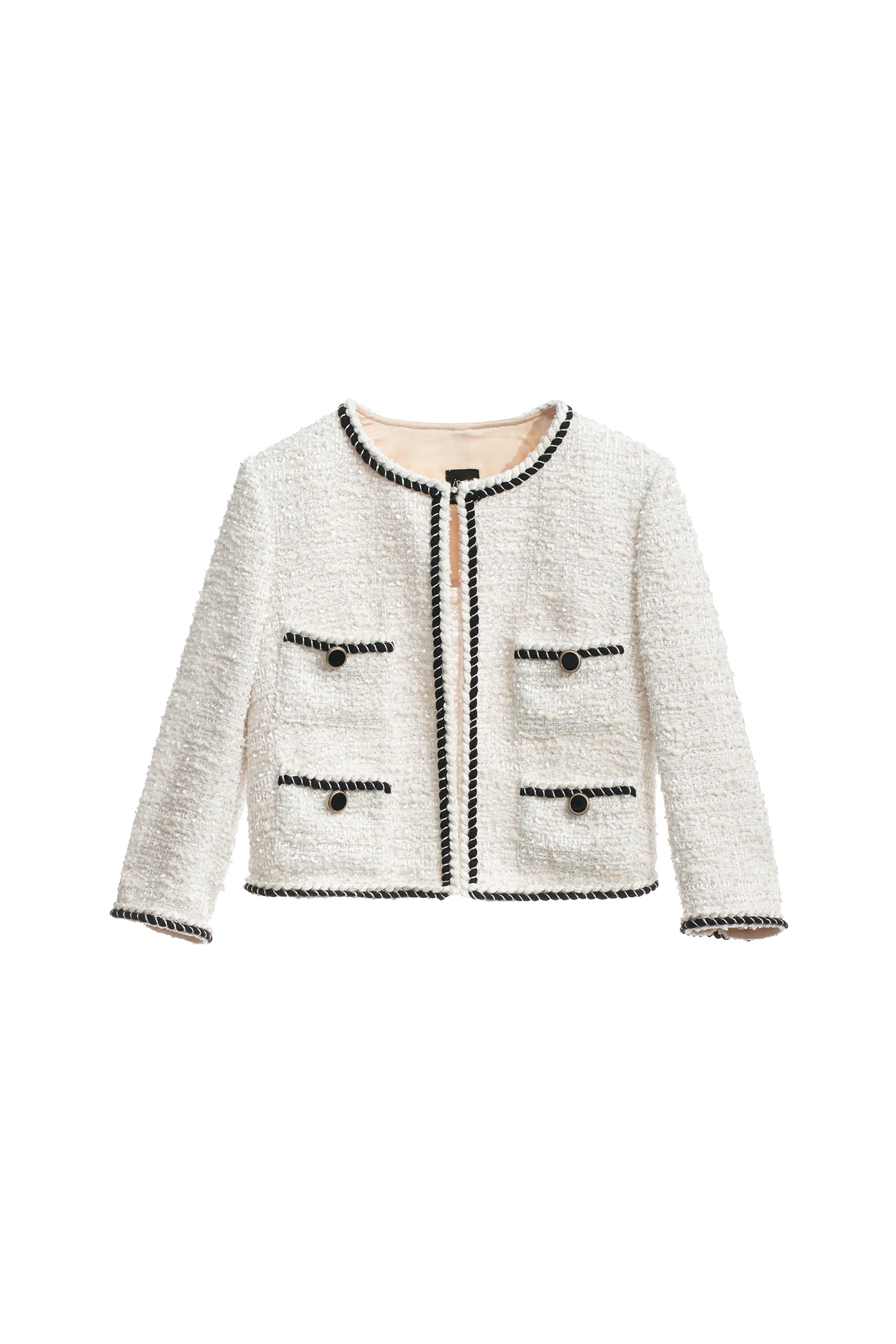 珠貝色花紗鑲黑邊精緻外套珠貝色花紗鑲黑邊精緻外套,一般外套,上班OL穿搭,人氣商品,外套,時髦成套搭配,毛呢花呢,秋冬穿搭