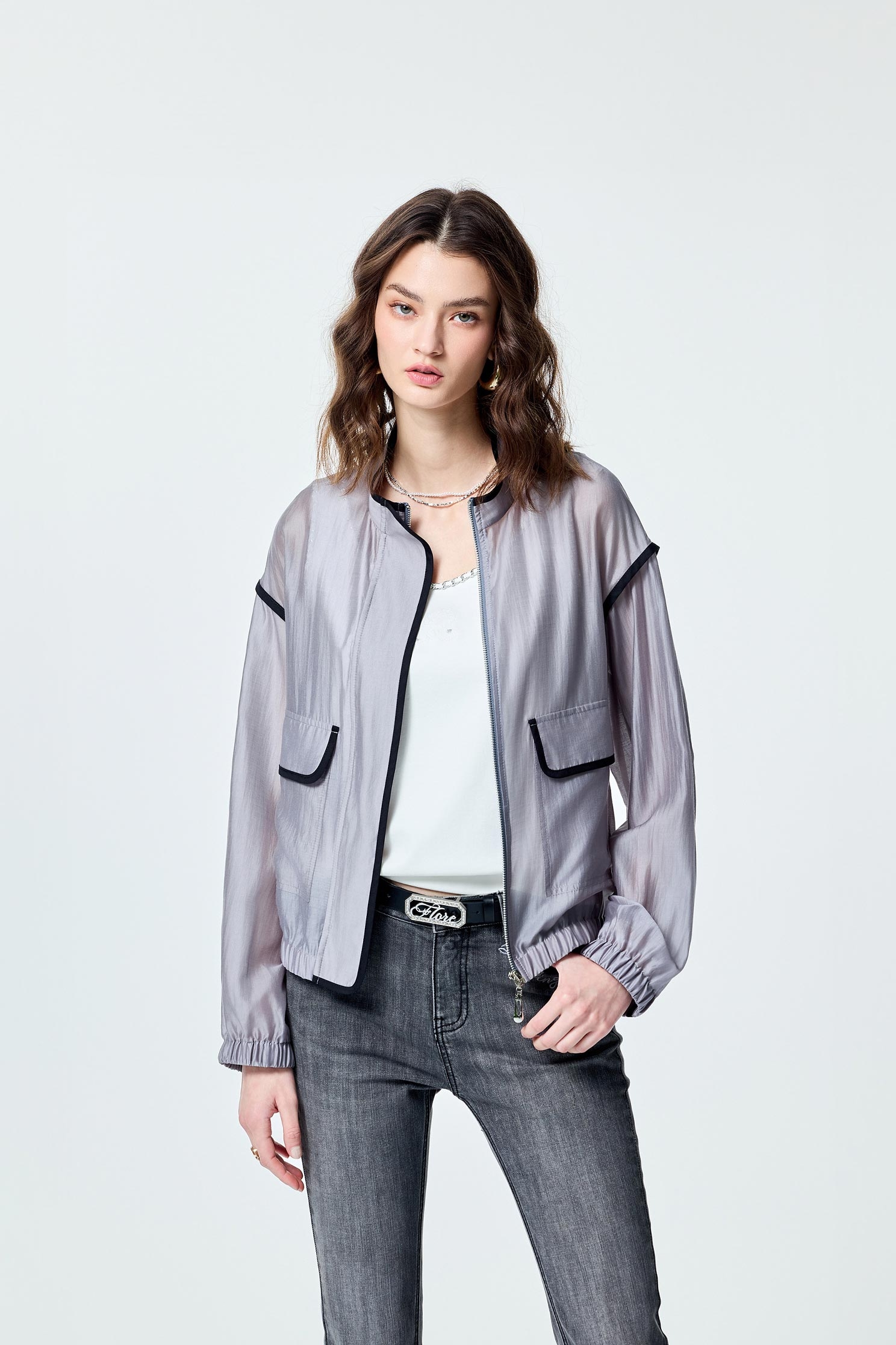 丁香灰絲棉跑邊外套丁香灰絲棉跑邊外套,一般外套,外套,春夏穿搭