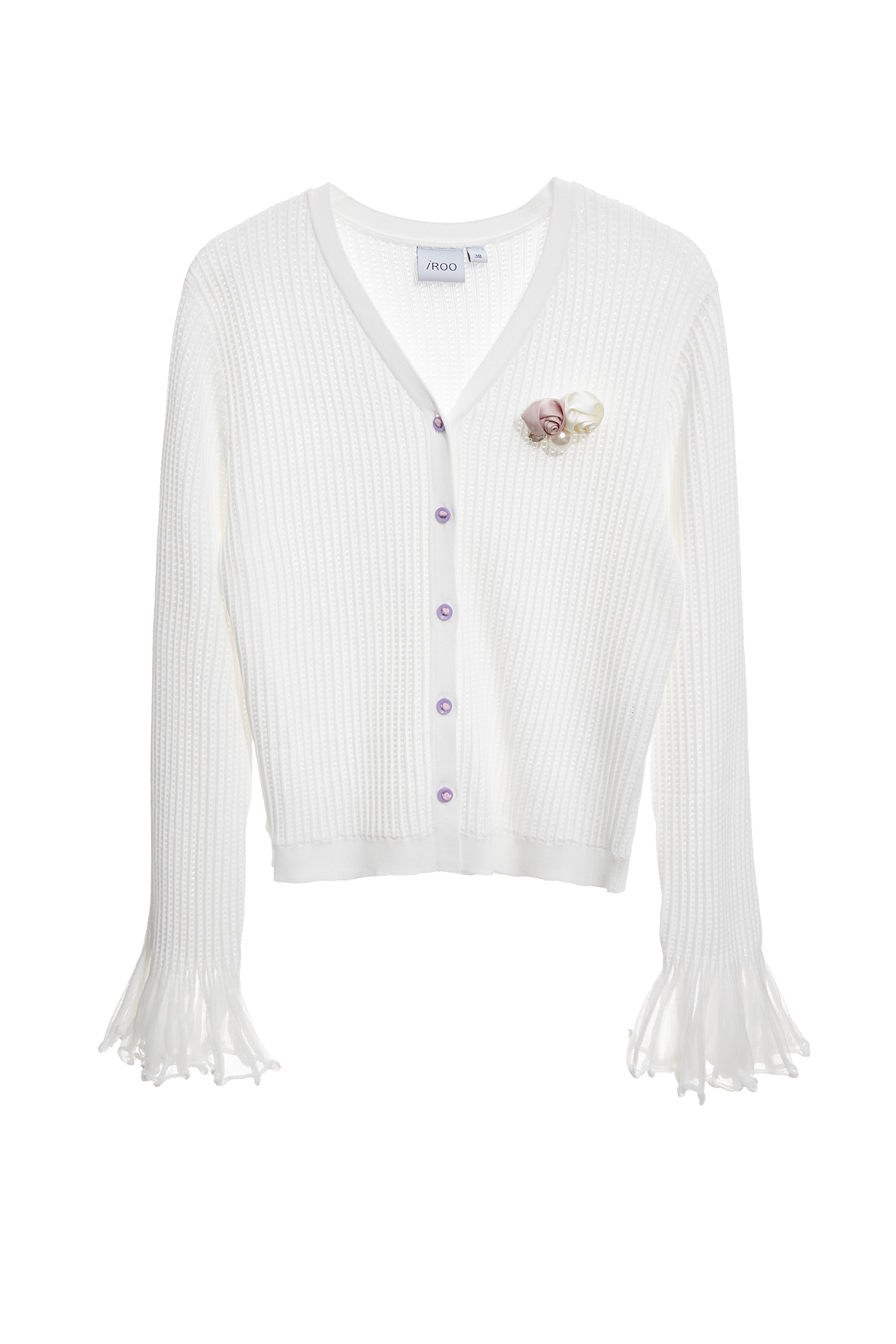 宮廷風荷葉袖針織外套宮廷風荷葉袖針織外套,一般外套,人氣商品,外套,春夏穿搭,條紋,白色外套,荷葉,針織,針織外套