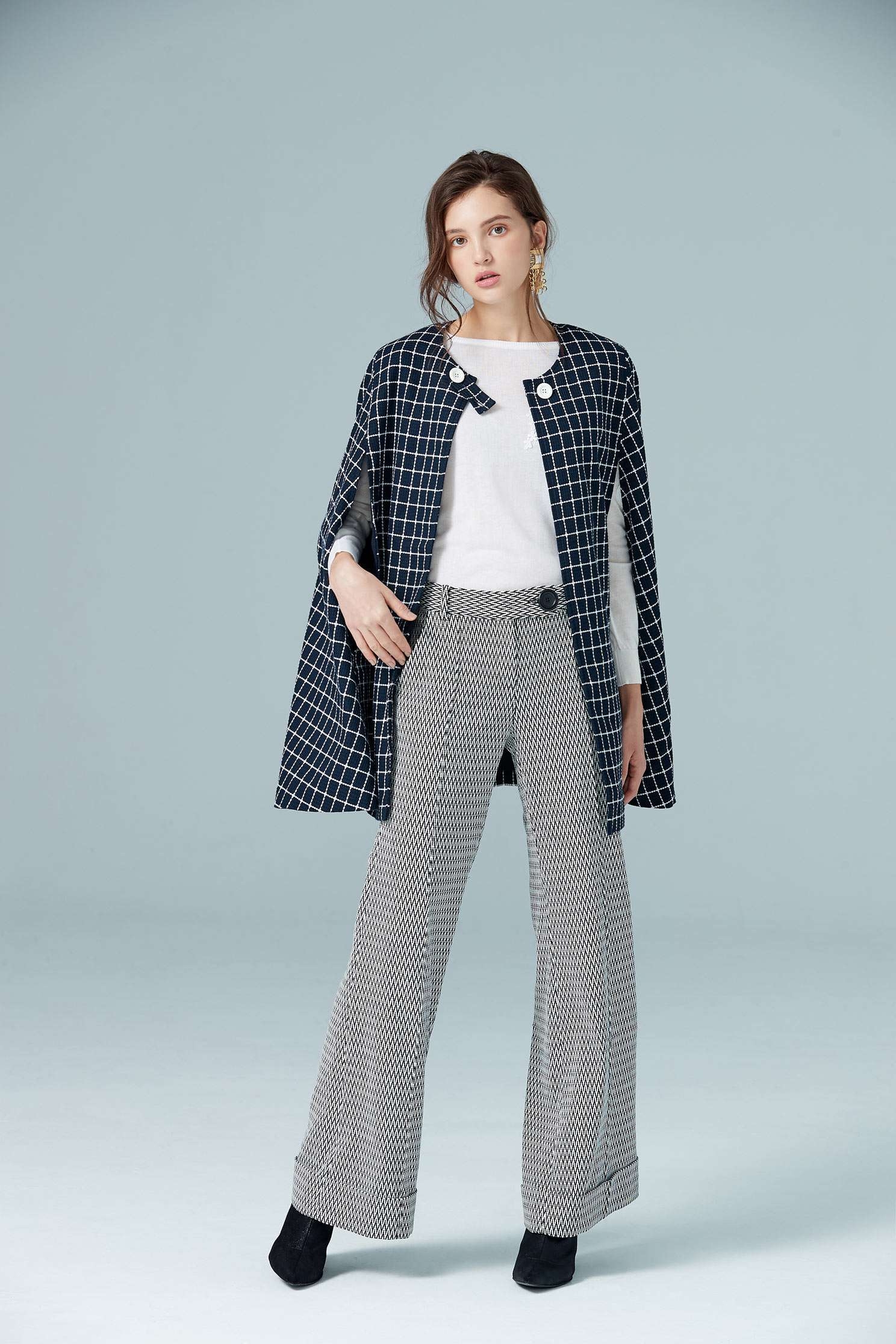 Navy blue england checkered long Sleeve blazer,outerwear,longsleeveouterwear