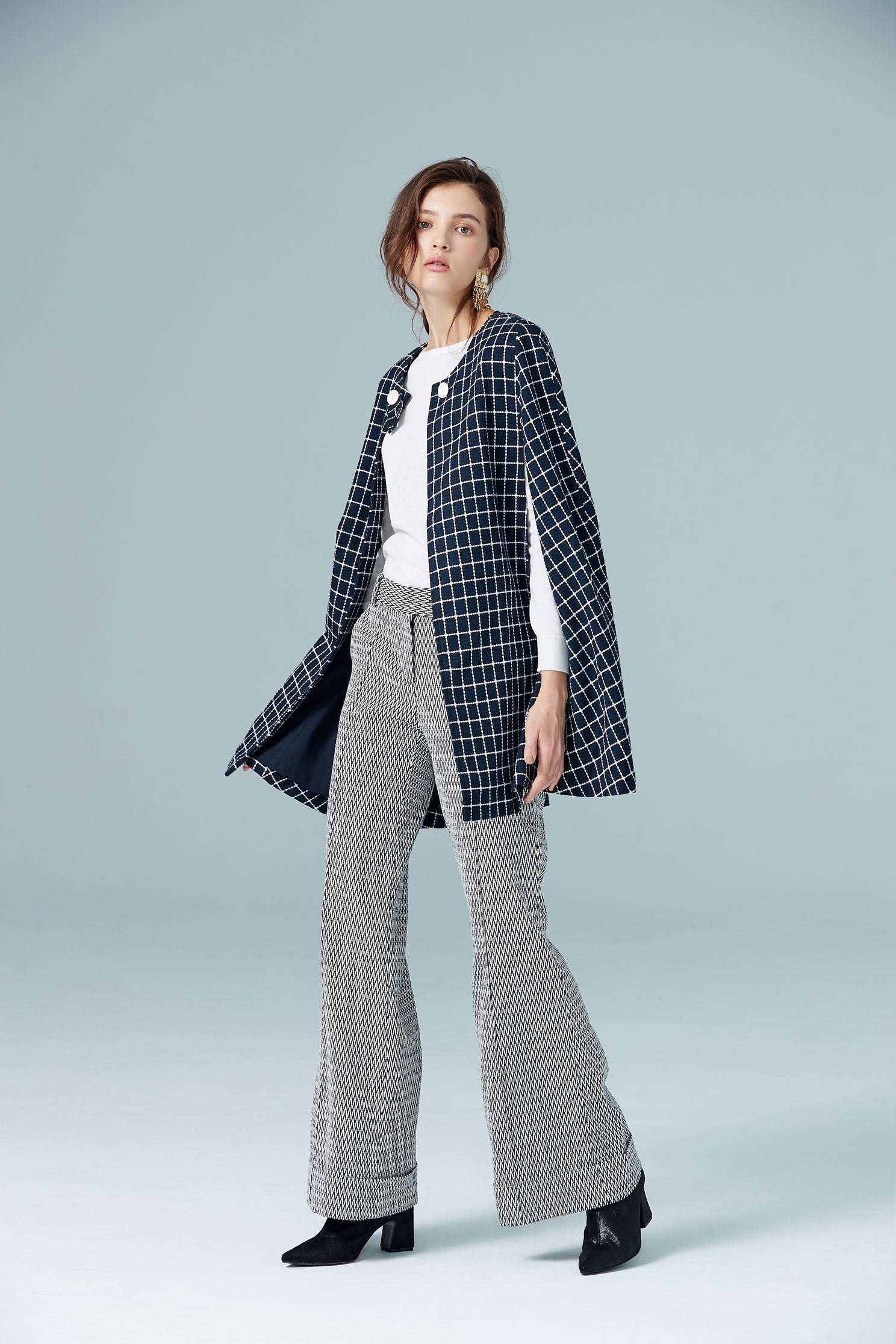 Navy blue england checkered long Sleeve blazer,outerwear,longsleeveouterwear