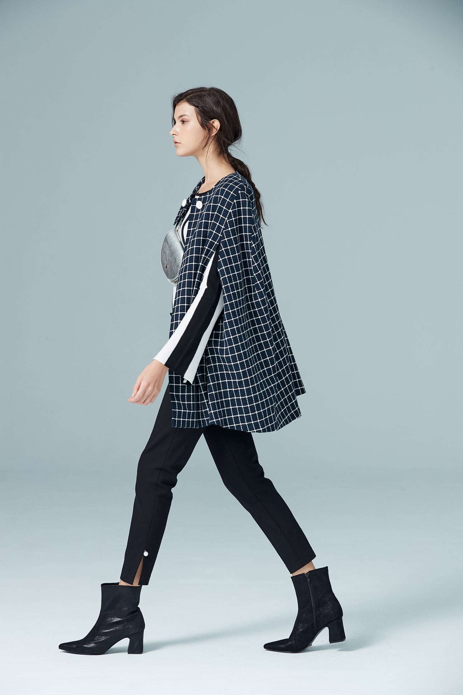 Navy blue england checkered long Sleeve blazer,outerwear,longsleeveouterwear