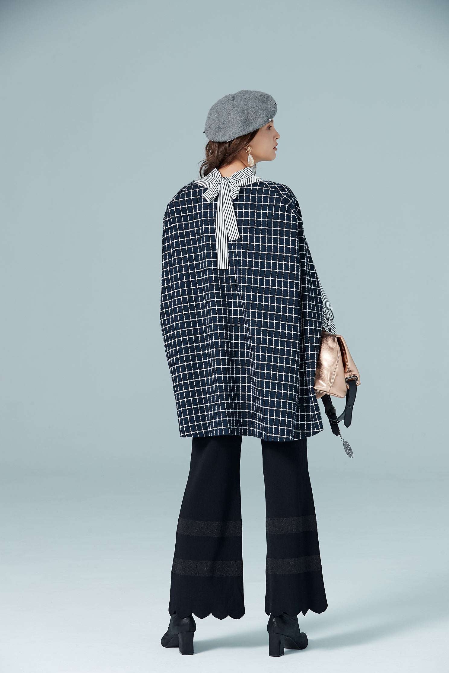 Navy blue england checkered long Sleeve blazer,outerwear,longsleeveouterwear