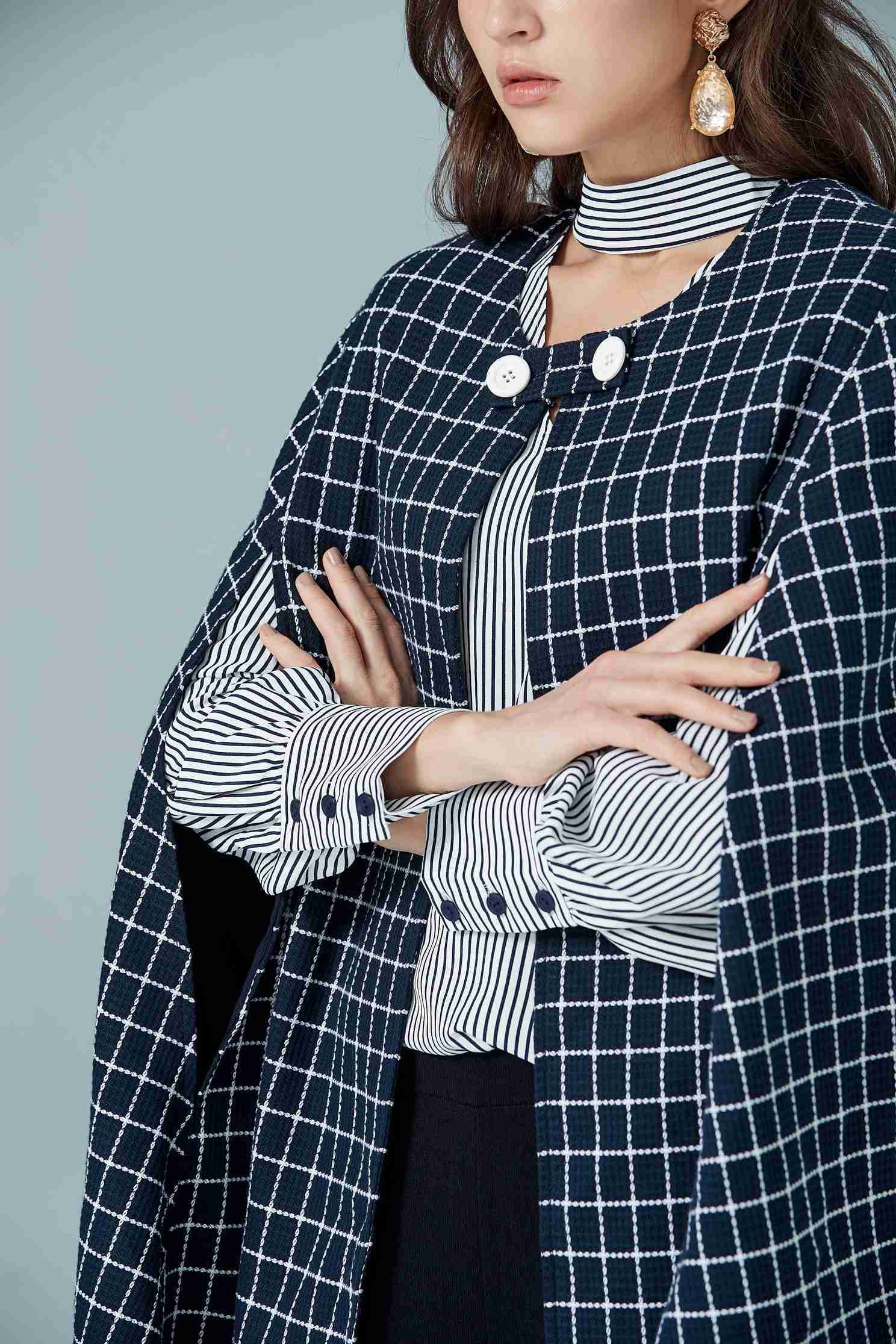 Navy blue england checkered long Sleeve blazer,outerwear,longsleeveouterwear