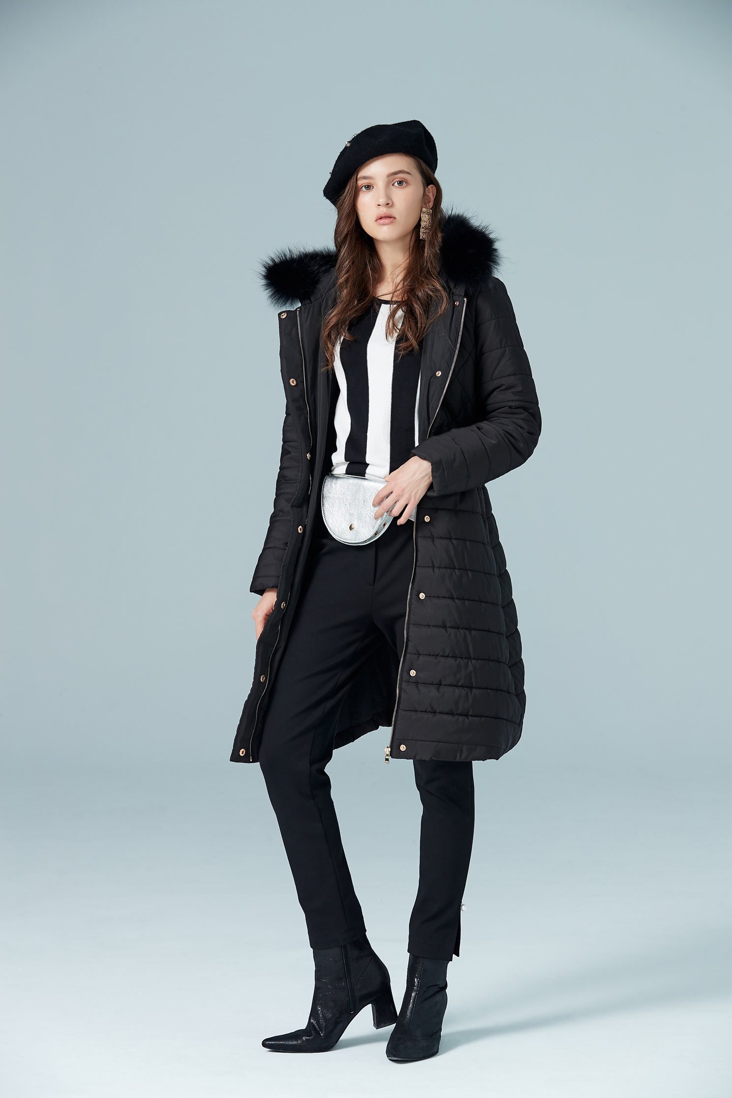 faux fur tirim collar coat jacket,outerwear,longcoat,longsleeveouterwear,blackouterwear