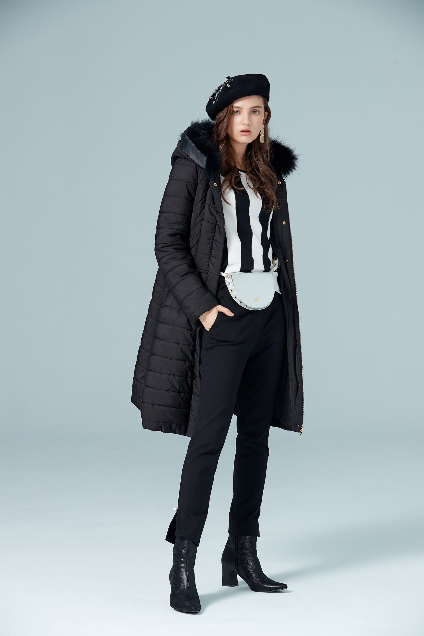 faux fur tirim collar coat jacket,outerwear,longcoat,longsleeveouterwear,blackouterwear
