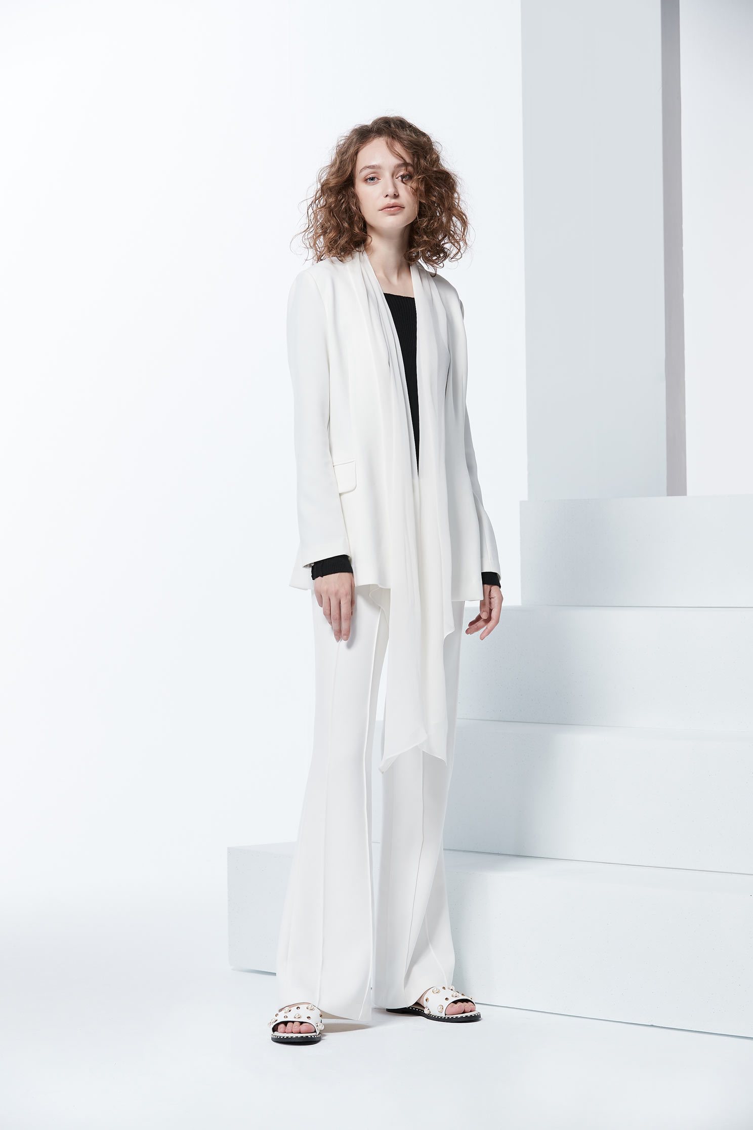 Chiffon scarf design suits,外套,白色外套,Blazer,長袖外套,Chiffon