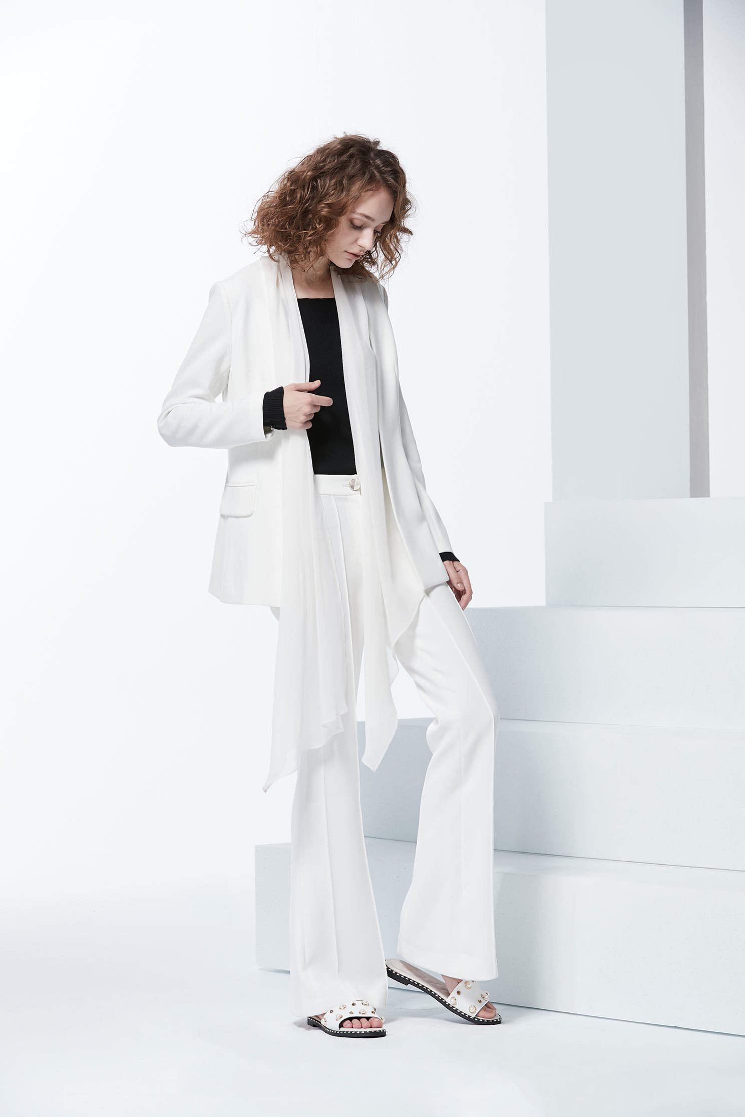 Chiffon scarf design suits,外套,白色外套,Blazer,長袖外套,Chiffon