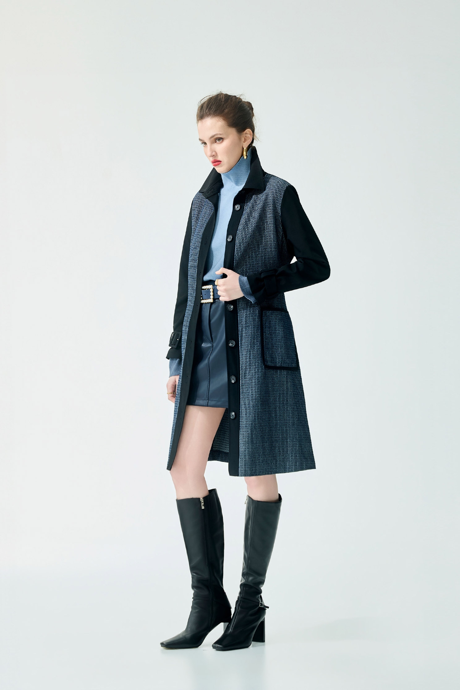 鑲色邊長版風衣外套鑲色邊長版風衣外套,一般外套,外套,格紋,秋冬穿搭,長大衣