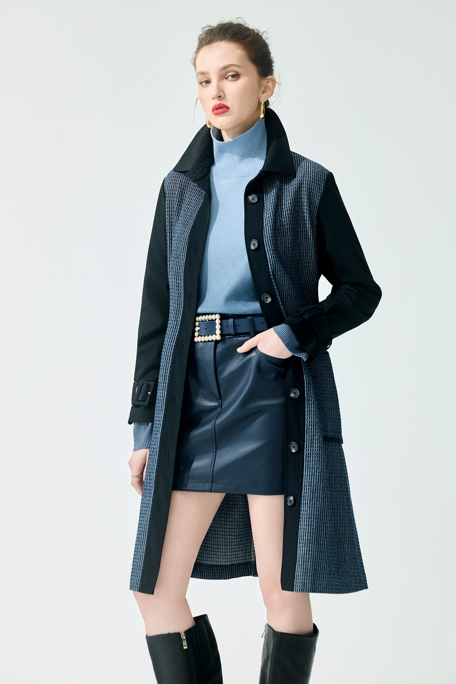 鑲色邊長版風衣外套鑲色邊長版風衣外套,一般外套,外套,格紋,秋冬穿搭,長大衣