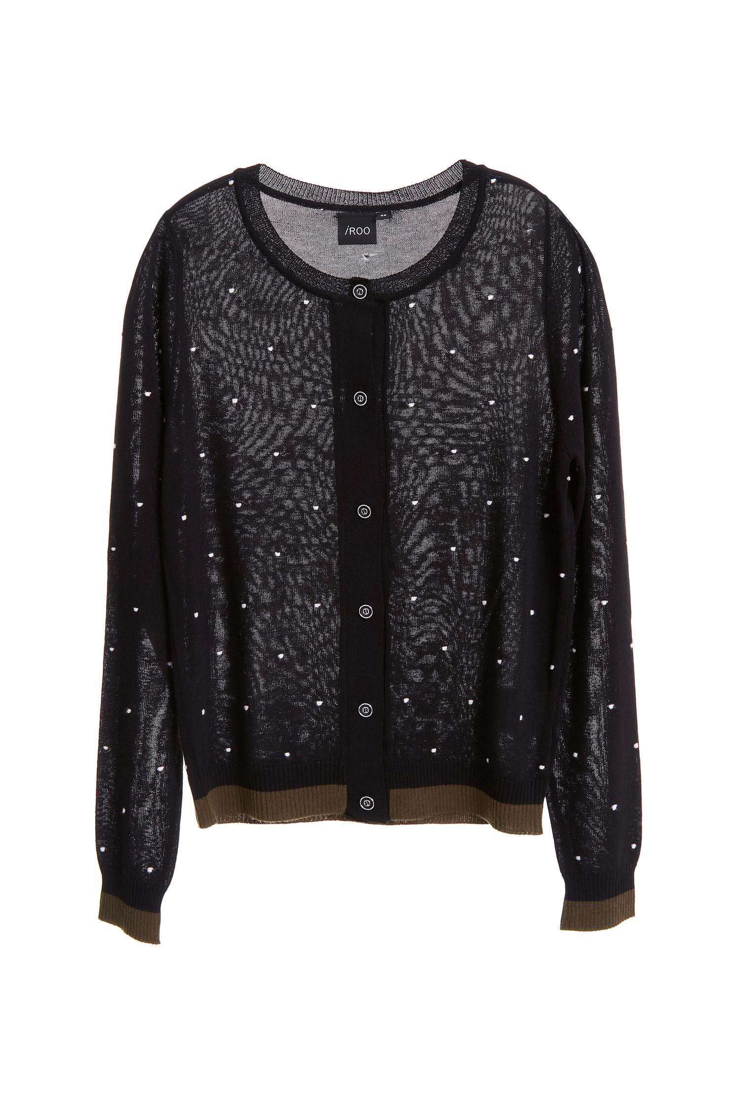 Round neck dots coat,Top,圓領上衣,外套,Cardigan,knitting,Knitted Jacket,長袖外套,黑色外套