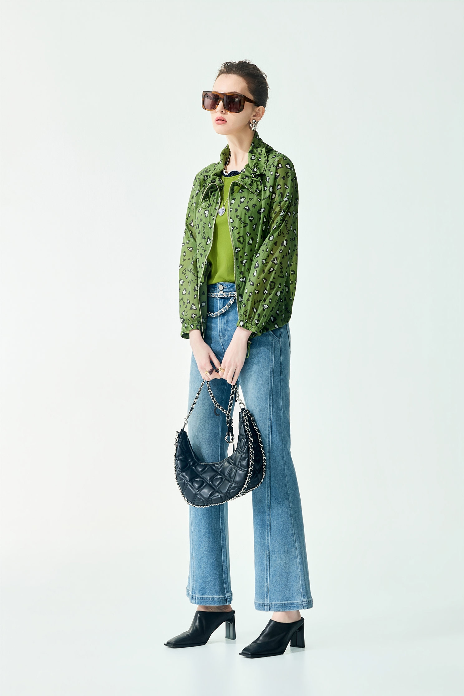 神秘綠豹紋印花外套海帶綠豹紋印花外套,一般外套,外套,時髦成套搭配,秋冬穿搭