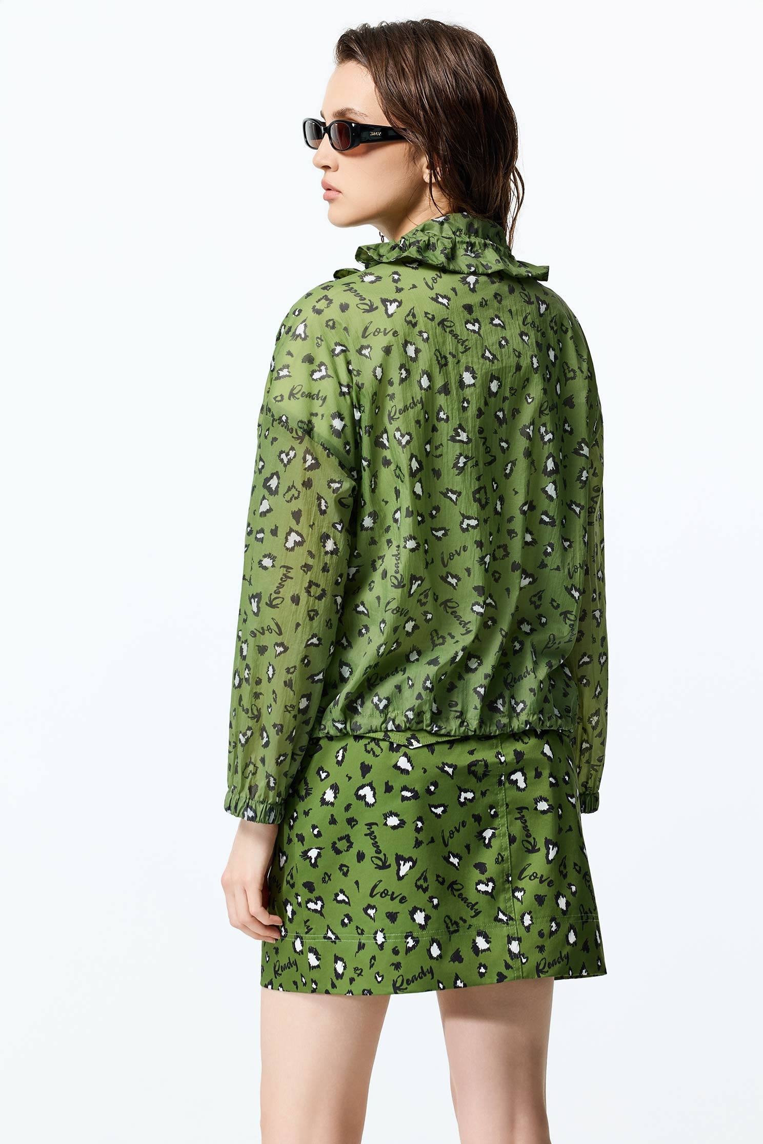 神秘綠豹紋印花外套海帶綠豹紋印花外套,一般外套,外套,時髦成套搭配,秋冬穿搭