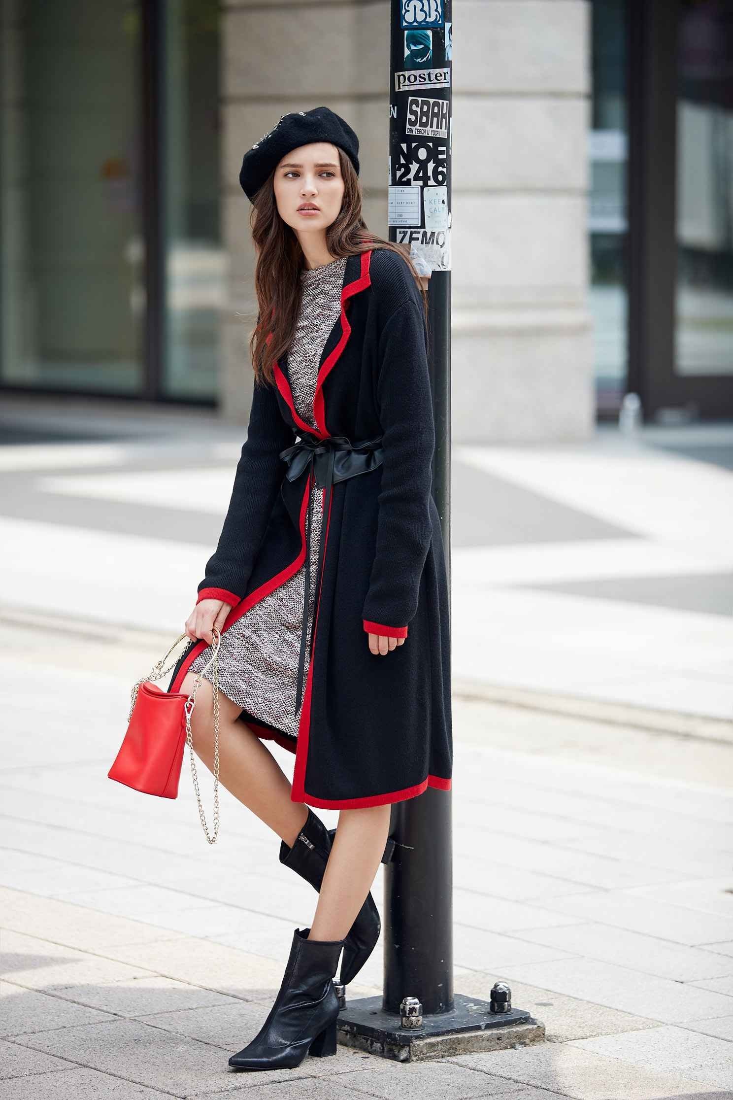 Classic coat with tie belt,outerwear,longcoat,longsleeveouterwear,blackouterwear