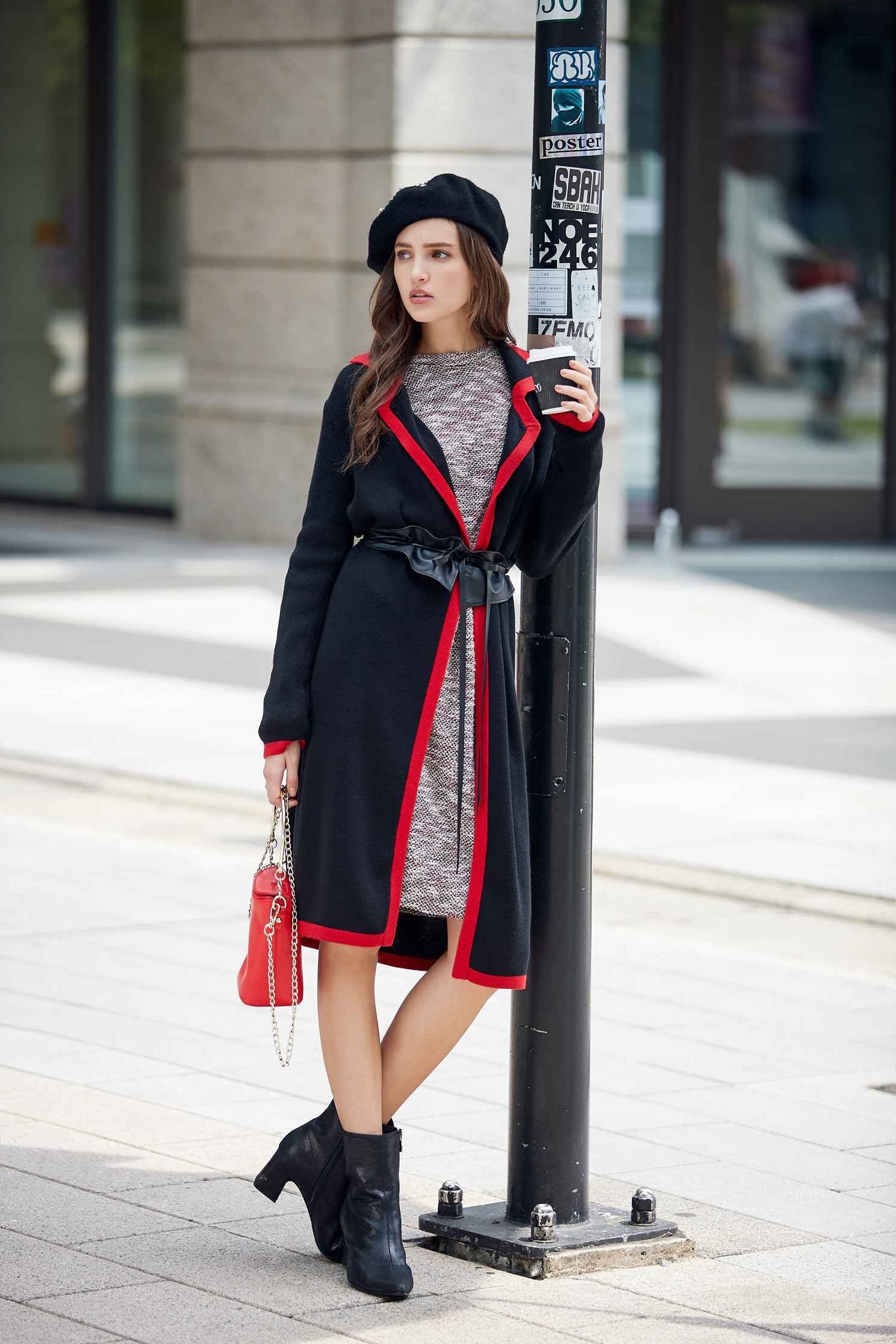 Classic coat with tie belt,outerwear,longcoat,longsleeveouterwear,blackouterwear