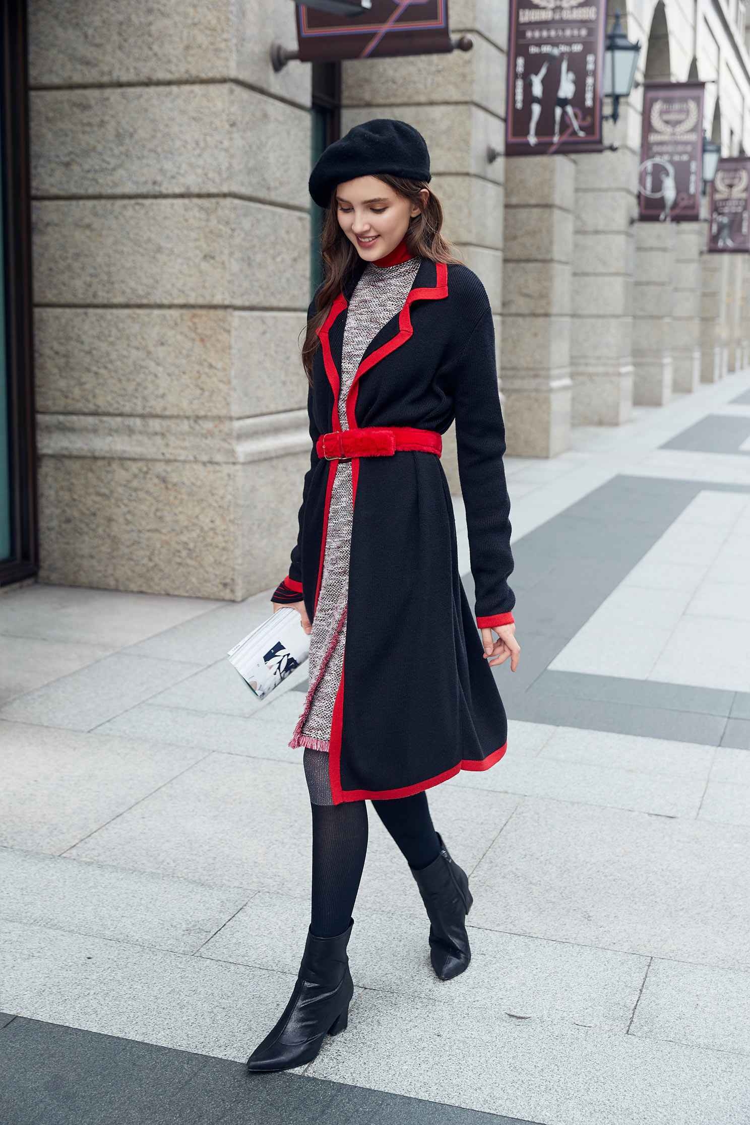 Classic coat with tie belt,outerwear,longcoat,longsleeveouterwear,blackouterwear