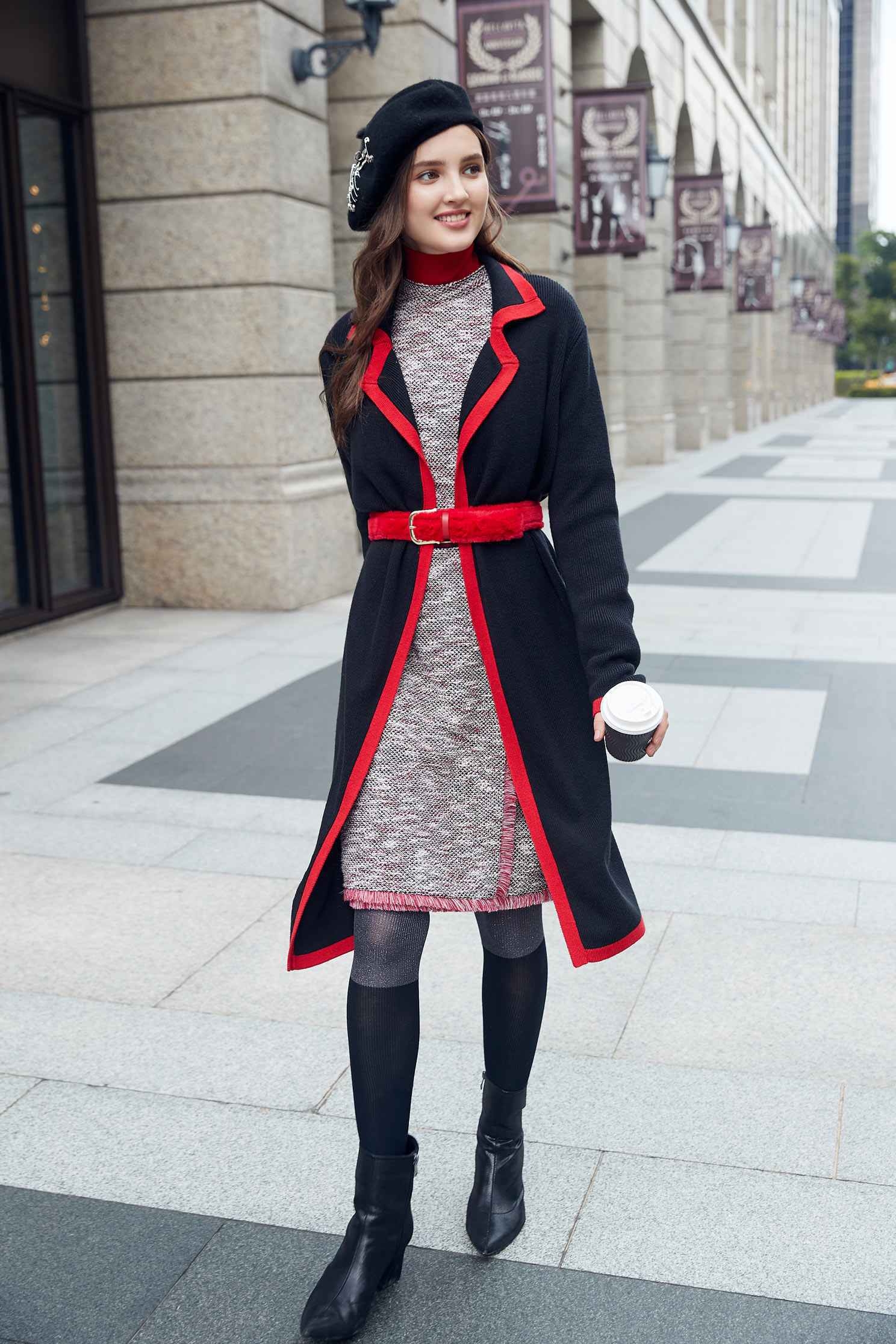 Classic coat with tie belt,outerwear,longcoat,longsleeveouterwear,blackouterwear