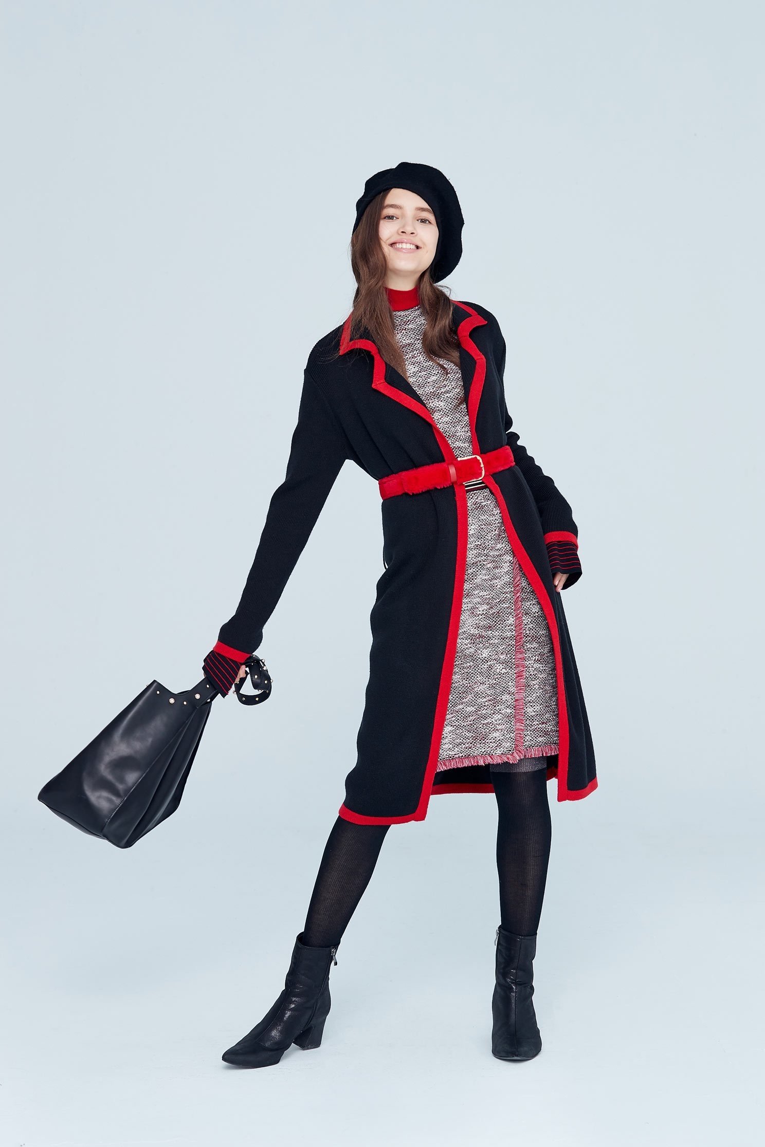 Classic coat with tie belt,outerwear,longcoat,longsleeveouterwear,blackouterwear