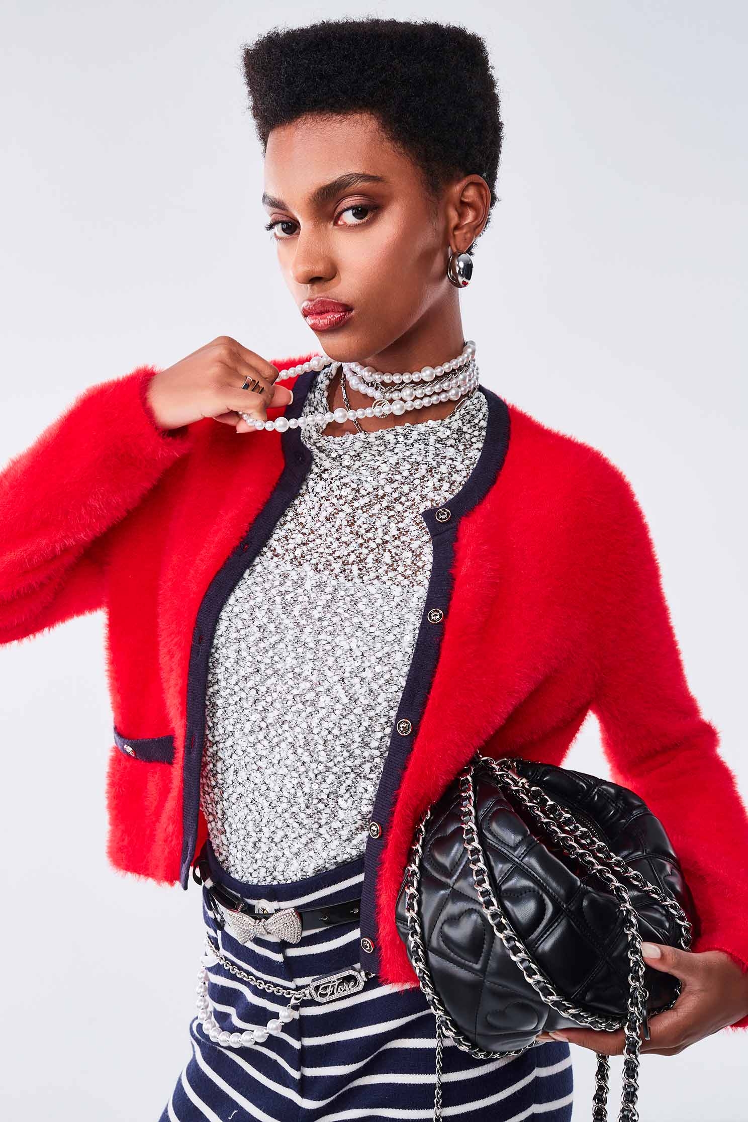 火焰色偽水貂毛針織外套火焰色偽水貂毛針織外套,一般外套,外套,小香風,秋冬穿搭,針織,針織外套