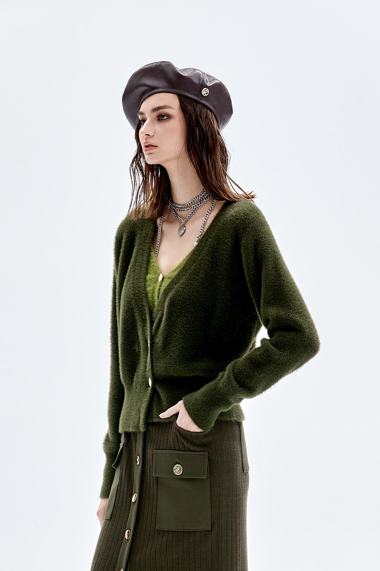 野生綠假兩件針織外套野生綠假兩件針織外套,一般外套,外套,秋冬穿搭,針織,針織外套