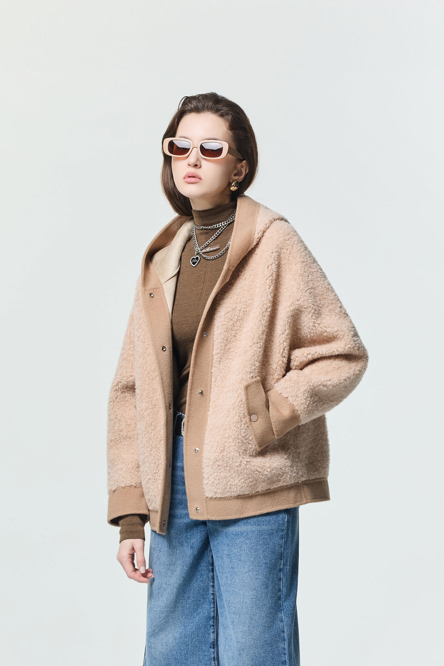 茶漬色顆粒絨連帽外套茶漬色顆粒絨連帽外套,一般外套,外套,秋冬穿搭,針織外套