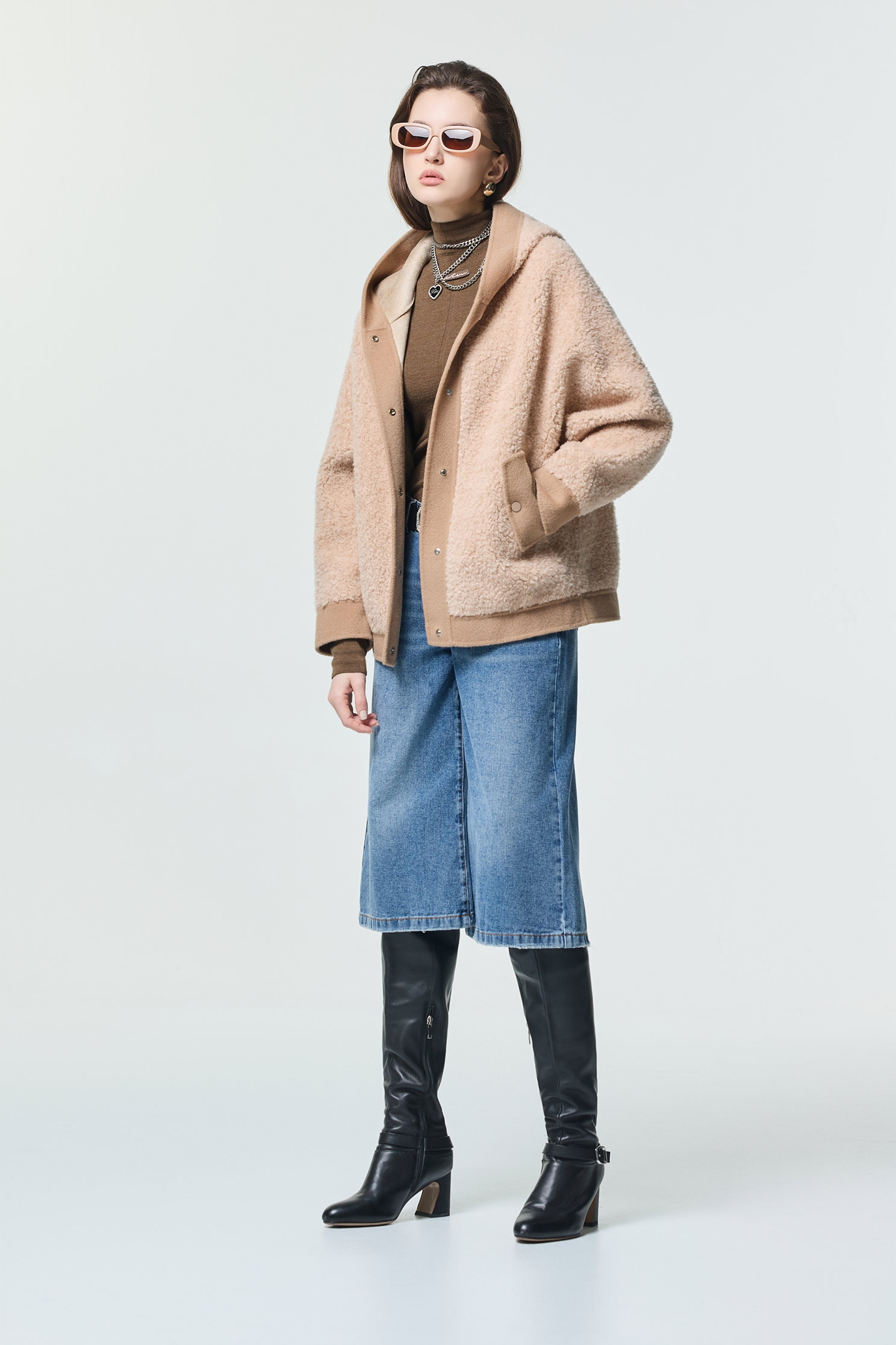 茶漬色顆粒絨連帽外套茶漬色顆粒絨連帽外套,一般外套,外套,秋冬穿搭,針織外套