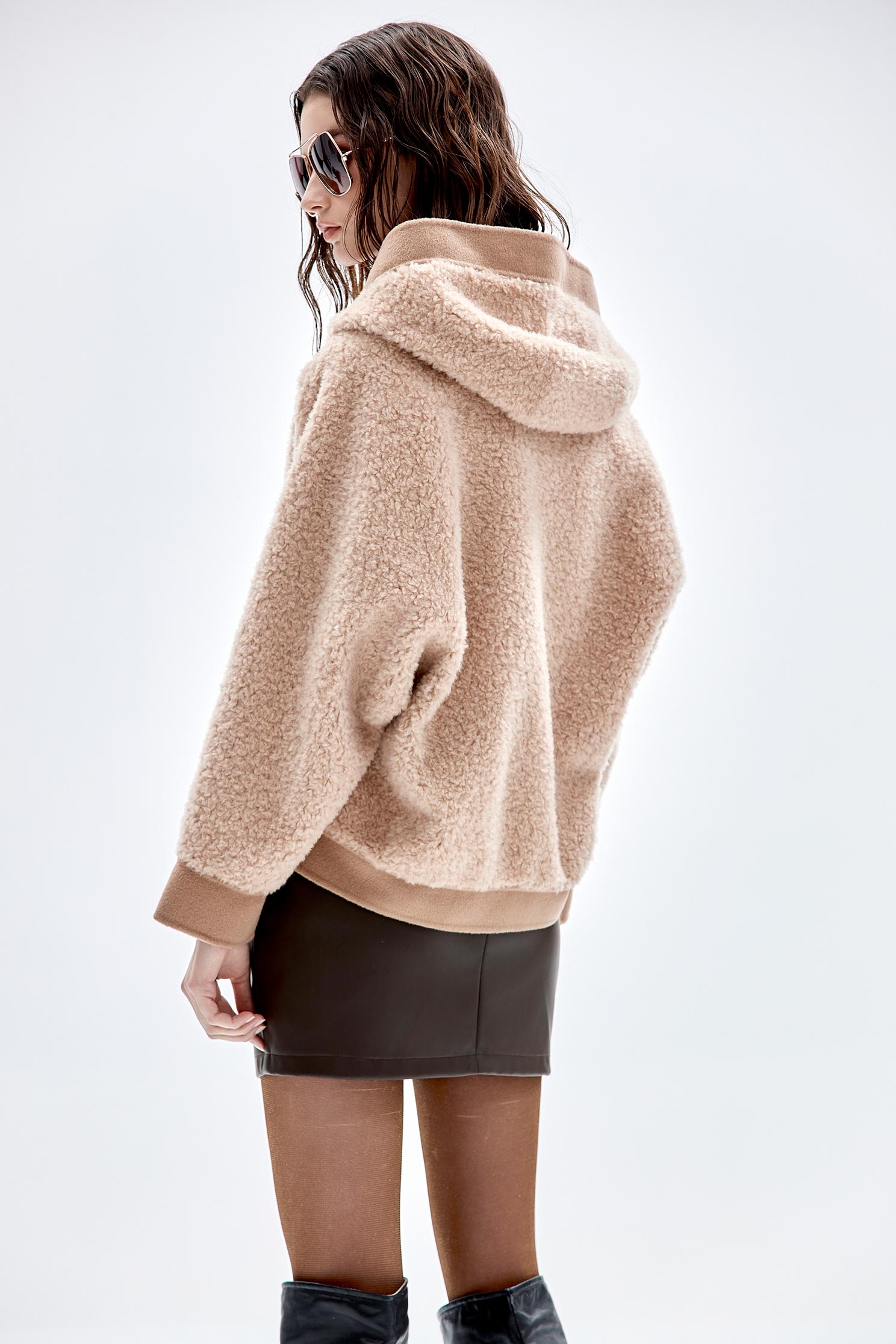 茶漬色顆粒絨連帽外套茶漬色顆粒絨連帽外套,一般外套,外套,秋冬穿搭,針織外套