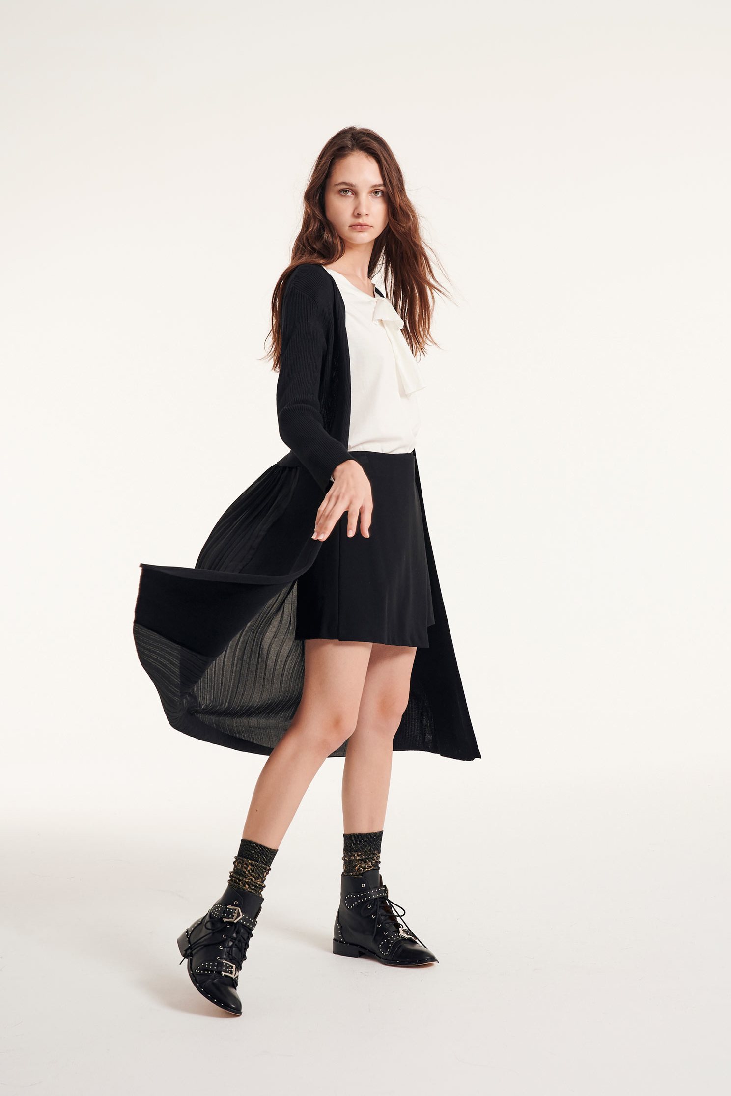 Stitching foldlong long knitted cardigan,coldforwinter,outerwear,knitting,knittedjacket,longcoat,longsleeveouterwear,chiffon,blackouterwear