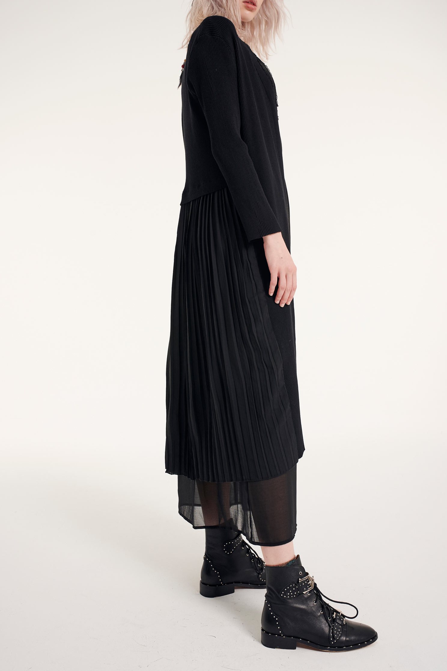 Stitching foldlong long knitted cardigan,coldforwinter,outerwear,knitting,knittedjacket,longcoat,longsleeveouterwear,chiffon,blackouterwear