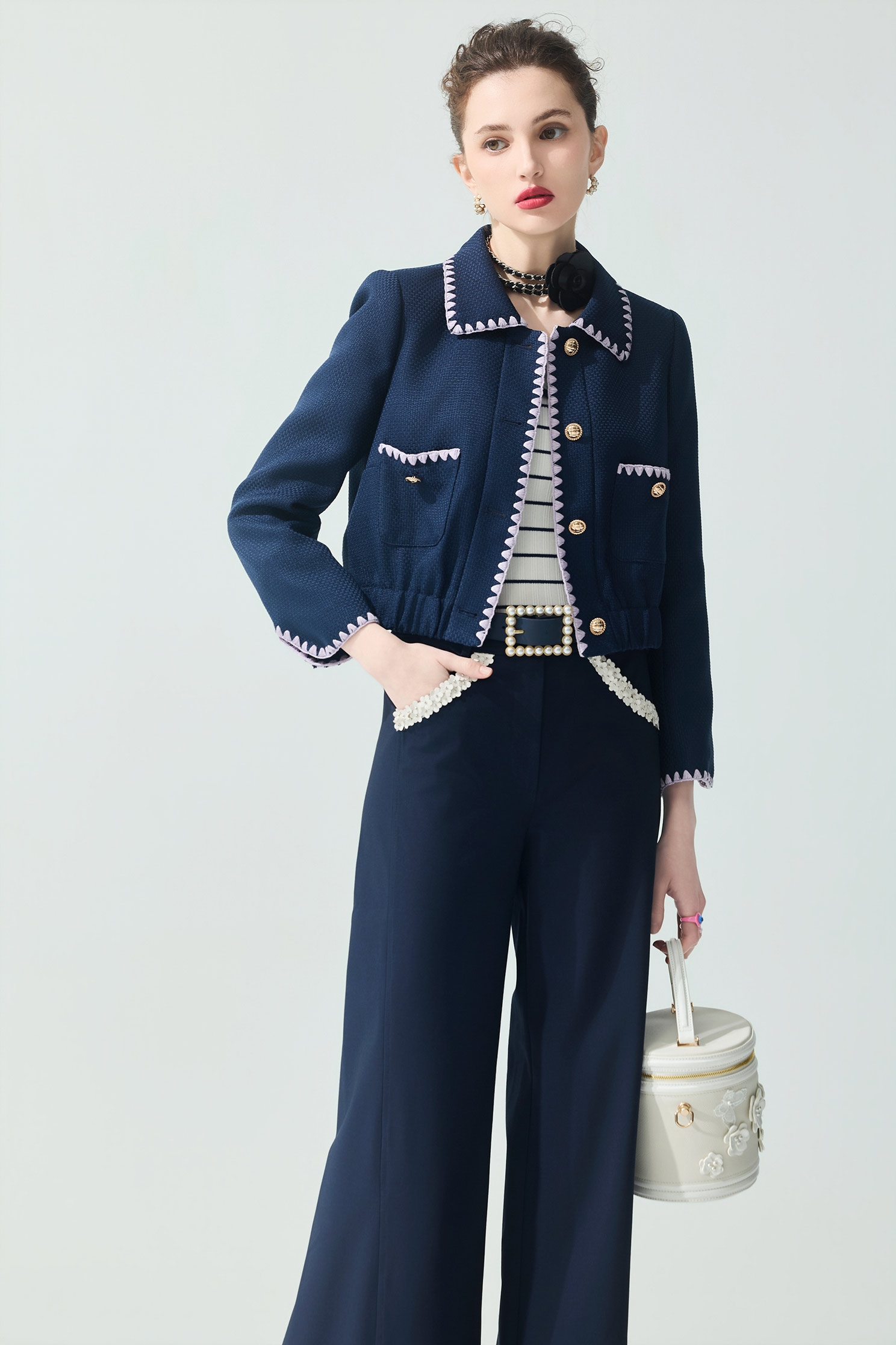 午夜藍十字紋外套午夜藍十字紋外套,一般外套,刺繡,外套,春夏穿搭,時髦成套搭配