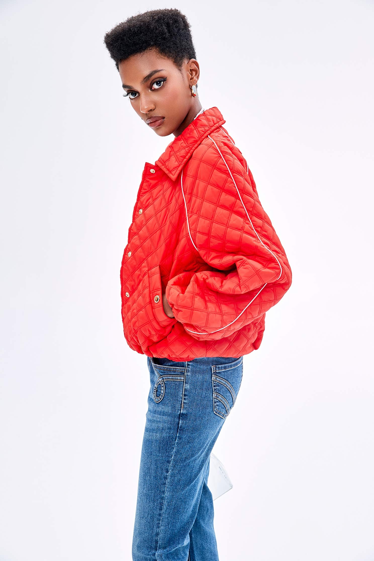 火焰紅絎縫鋪棉外套火焰紅絎縫鋪棉外套,一般外套,外套,春夏穿搭