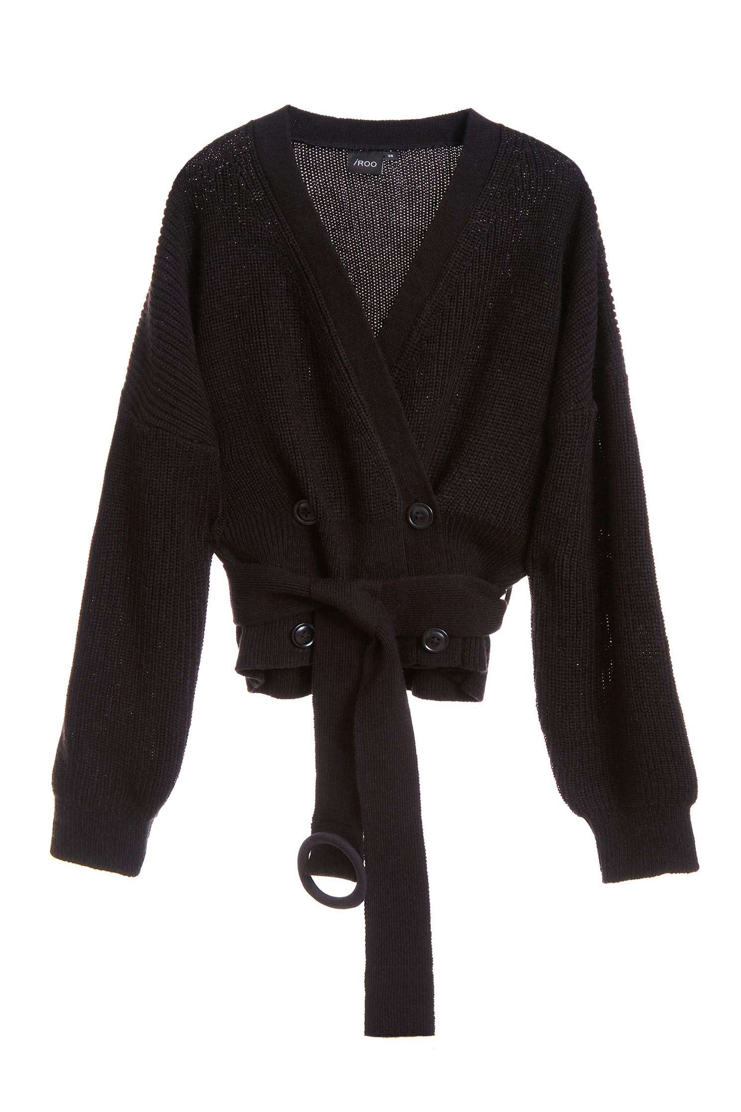 Open-cut strap long-sleeveknit jacket,outerwear,knitting,knittedjacket,longsleeveouterwear,blackouterwear