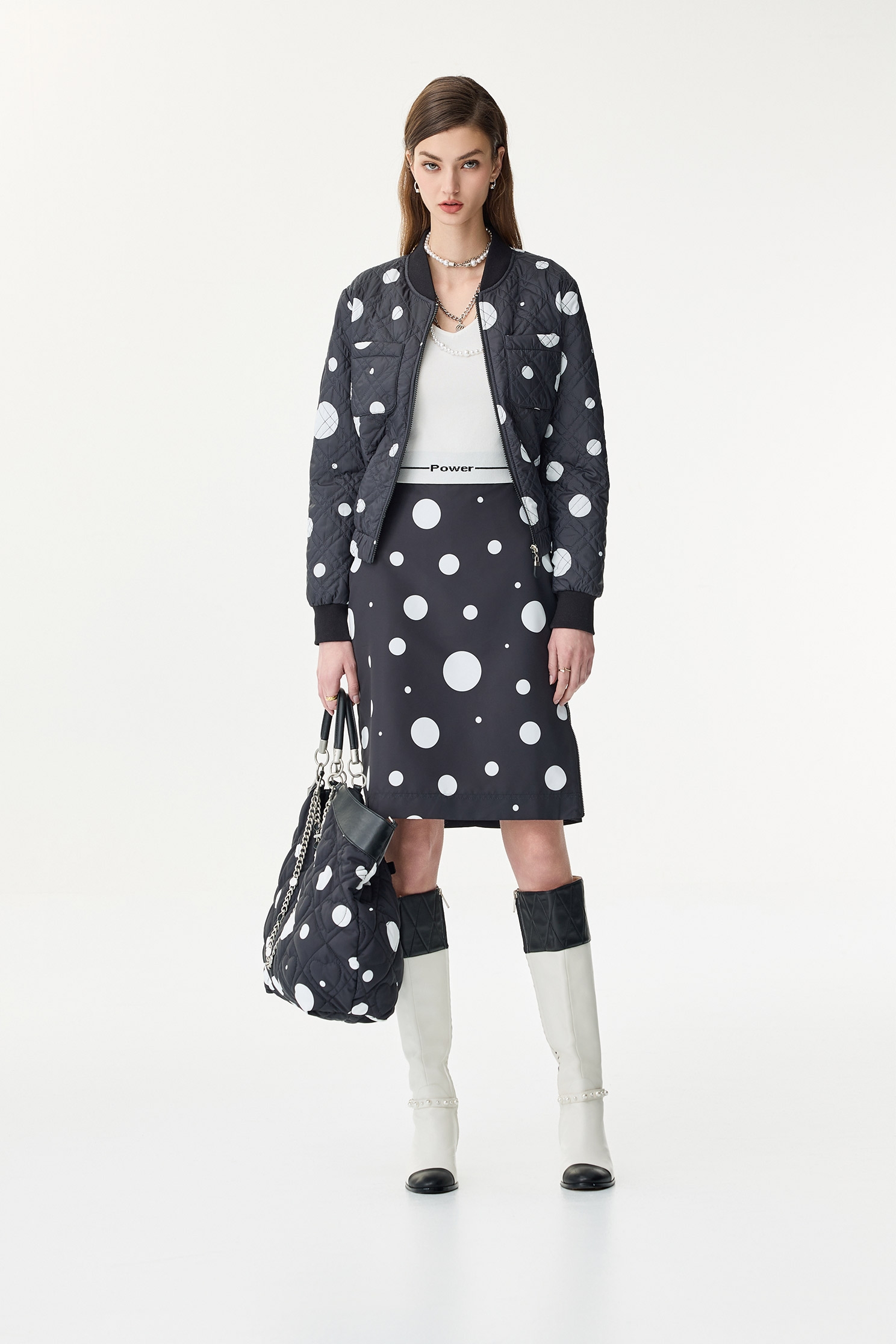 經典波爾卡點點外套經典波爾卡點點外套,INFINITE 黑白系列,一般外套,外套,春夏穿搭,時髦成套搭配,波點,黑色外套