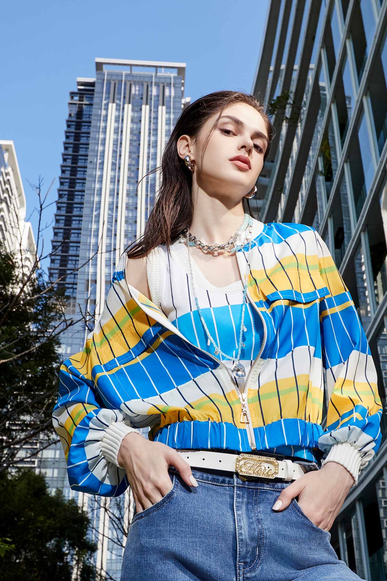 藍白黃拼色配條風衣外套藍白黃拼色配條風衣外套,一般外套,外套,春夏穿搭