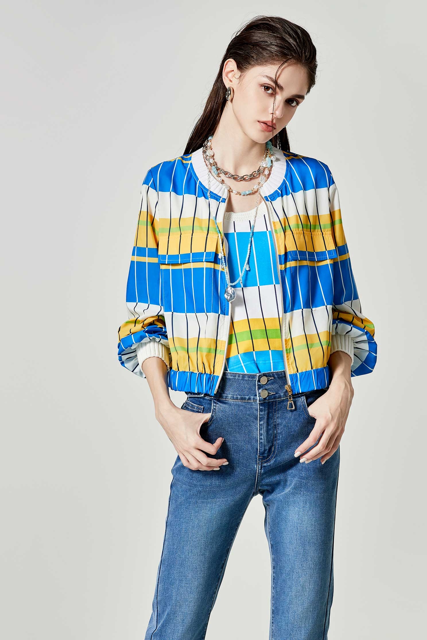 藍白黃拼色配條風衣外套藍白黃拼色配條風衣外套,一般外套,外套,春夏穿搭