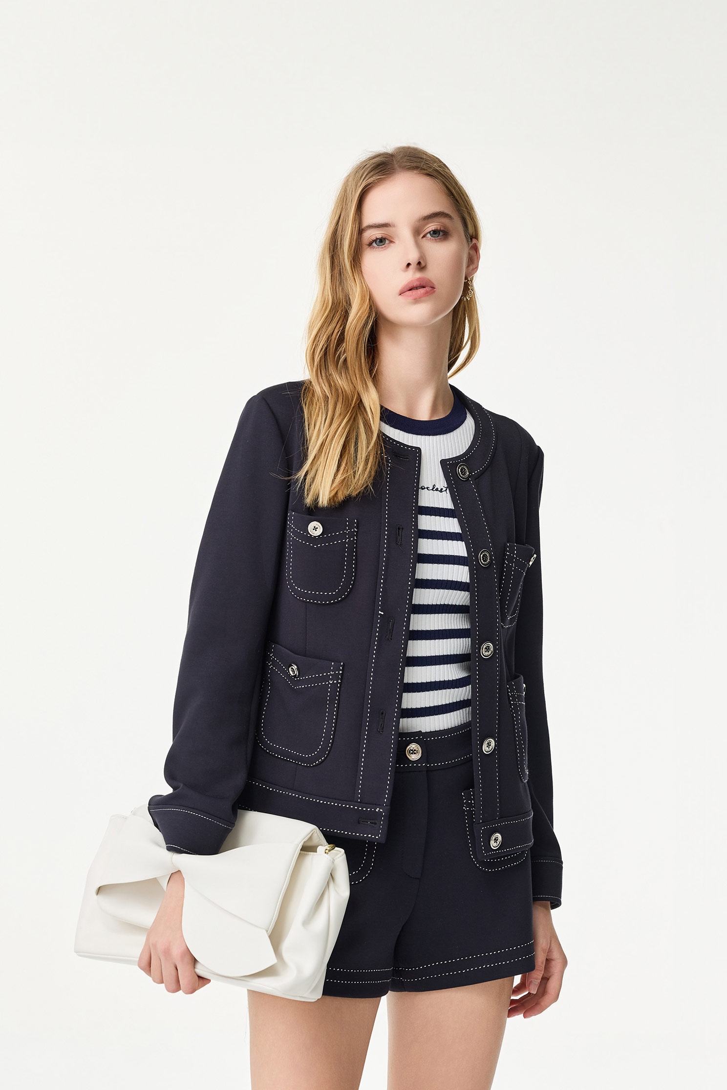 午夜藍跳線設計外套午夜藍跳線設計外套,一般外套,外套,春夏穿搭,時髦成套搭配