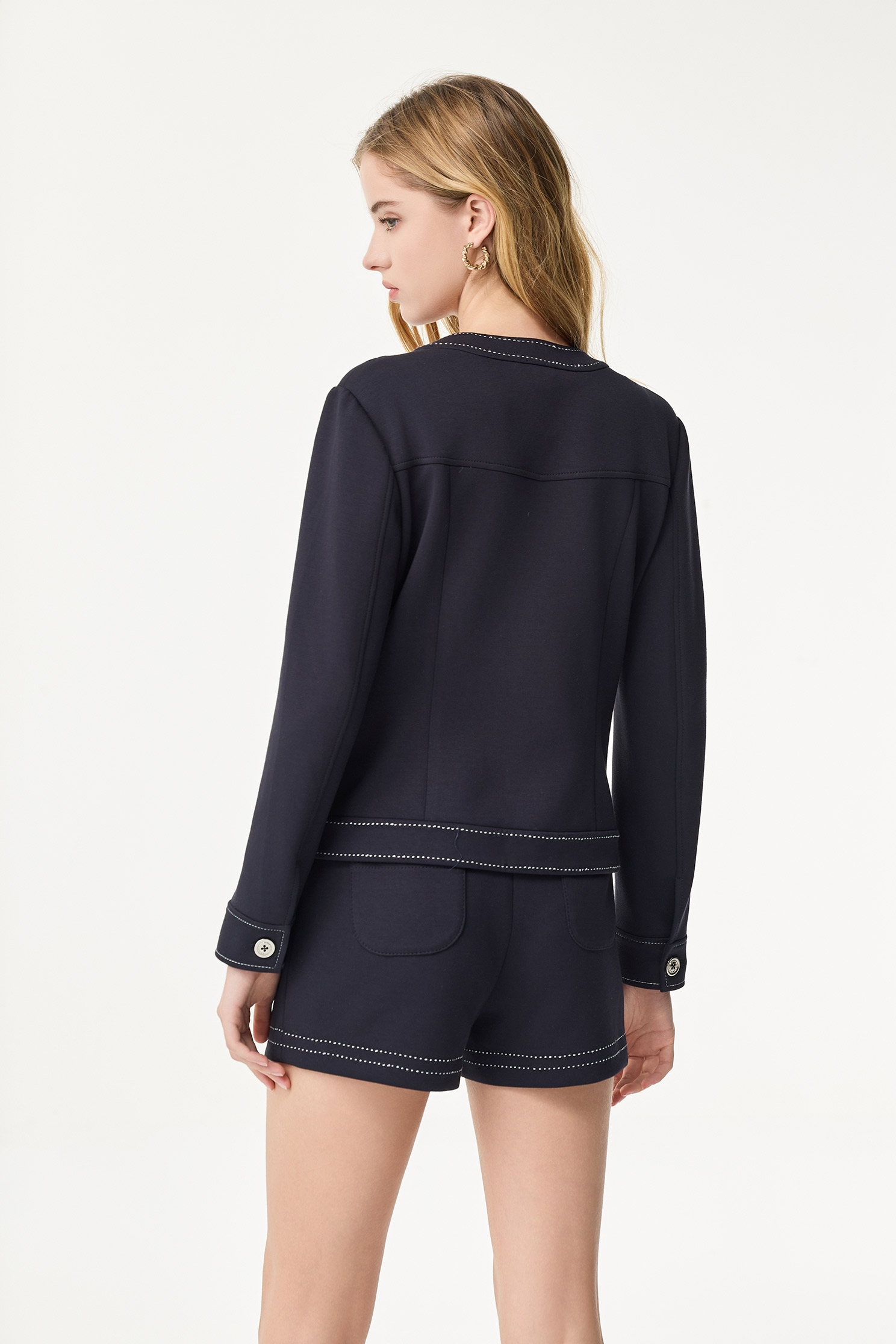 午夜藍跳線設計外套午夜藍跳線設計外套,一般外套,外套,春夏穿搭,時髦成套搭配