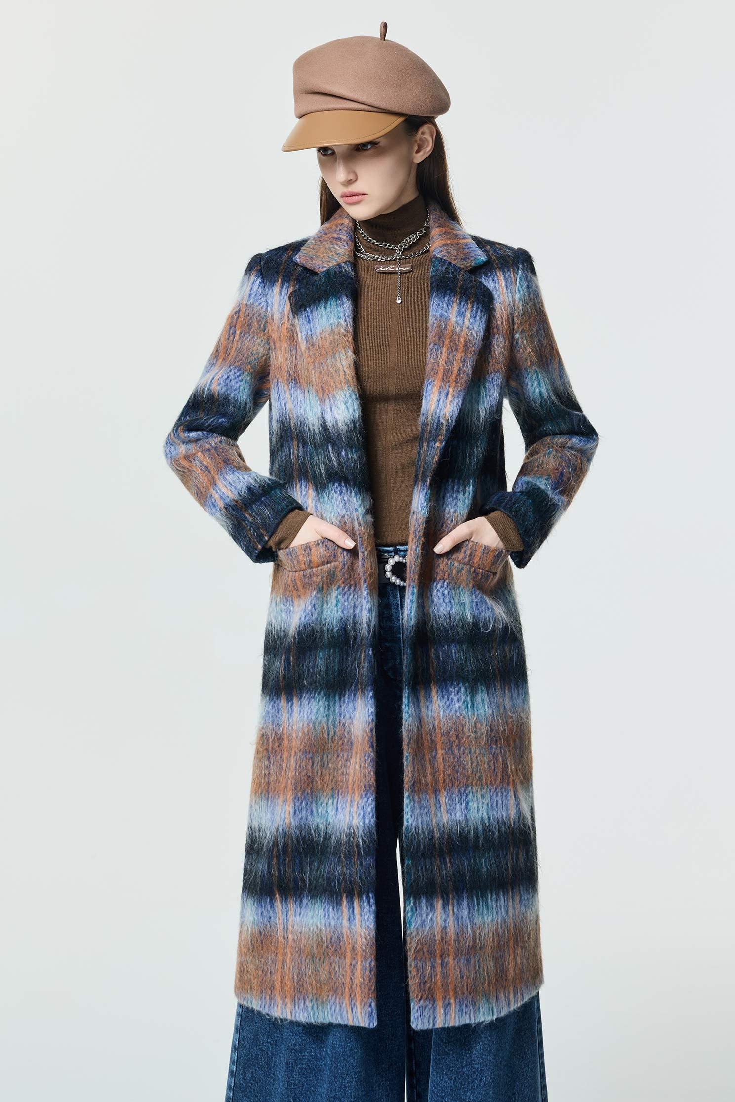 焦糖漸層藍刷毛大衣焦糖漸層藍刷毛大衣,一般外套,春夏穿搭,長大衣