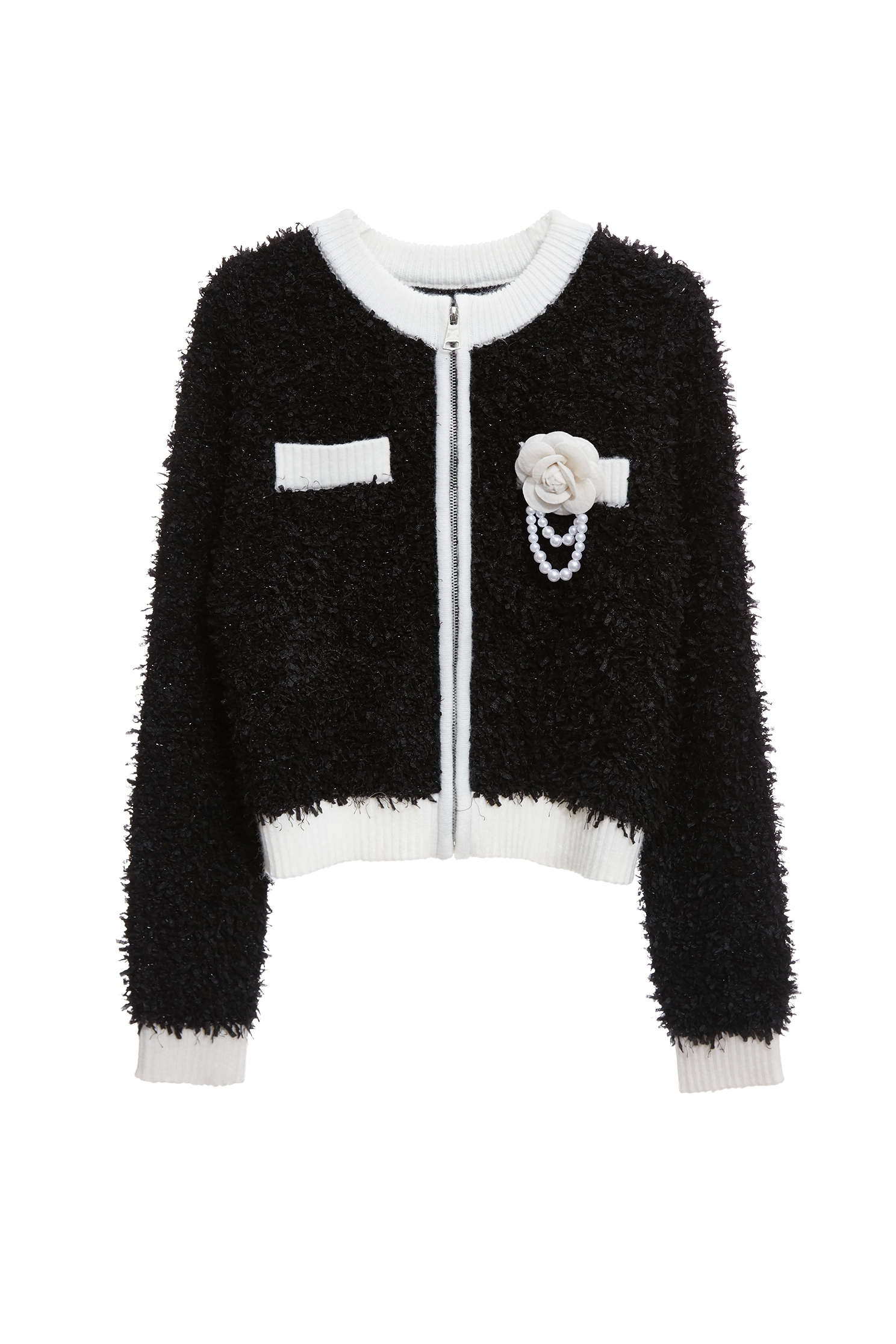 帶子紗崁銀蔥拉鍊式針織外罩帶子紗崁銀蔥拉鍊式針織外罩,上班OL穿搭,小香風外套,春夏穿搭,派對特輯,約會特輯,針織,針織外套