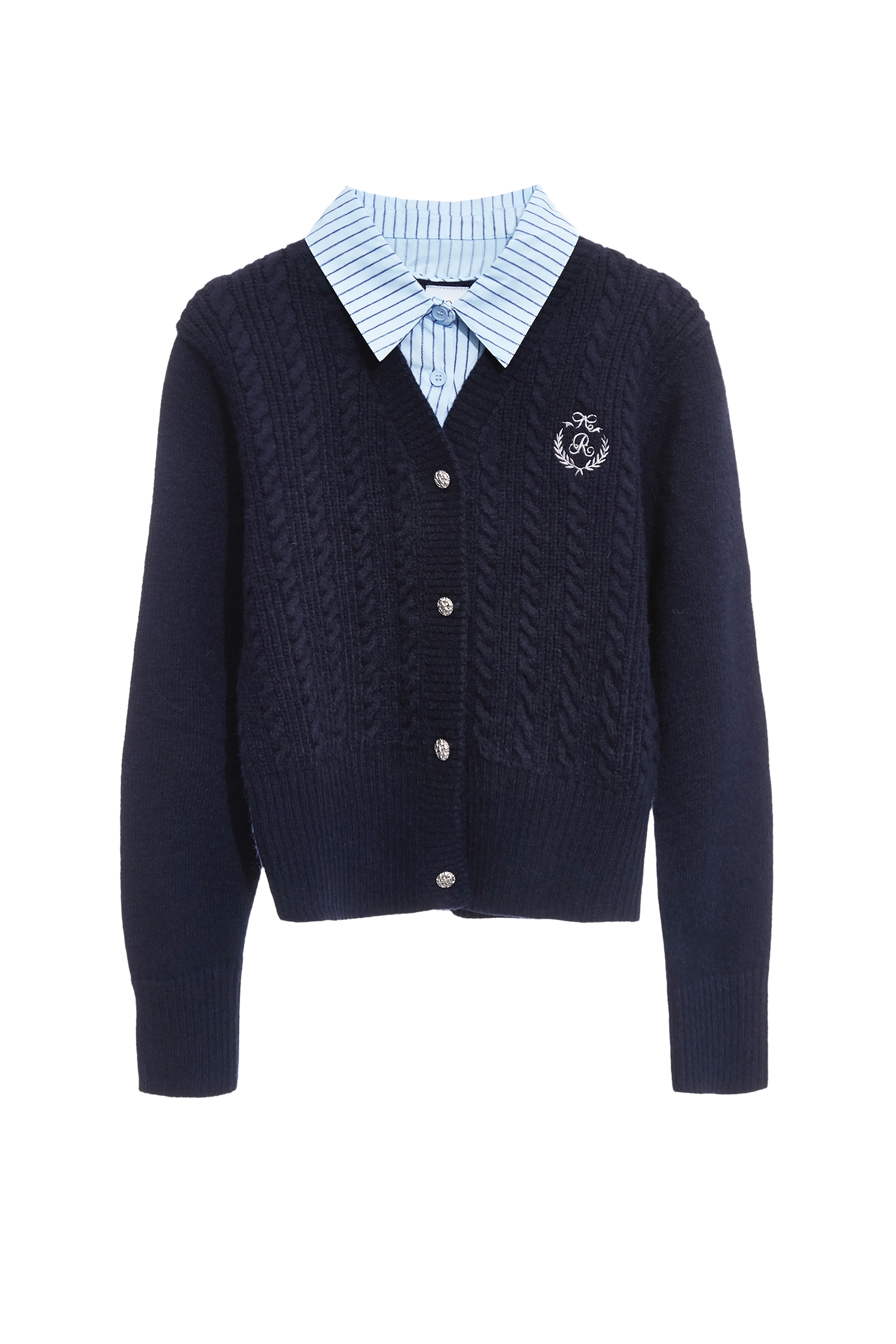 學院風假兩件針織外套學院風家兩件針織外套,上班OL穿搭,刺繡,外套,春夏穿搭,條紋,簡約穿搭,約會特輯,針織,針織外套