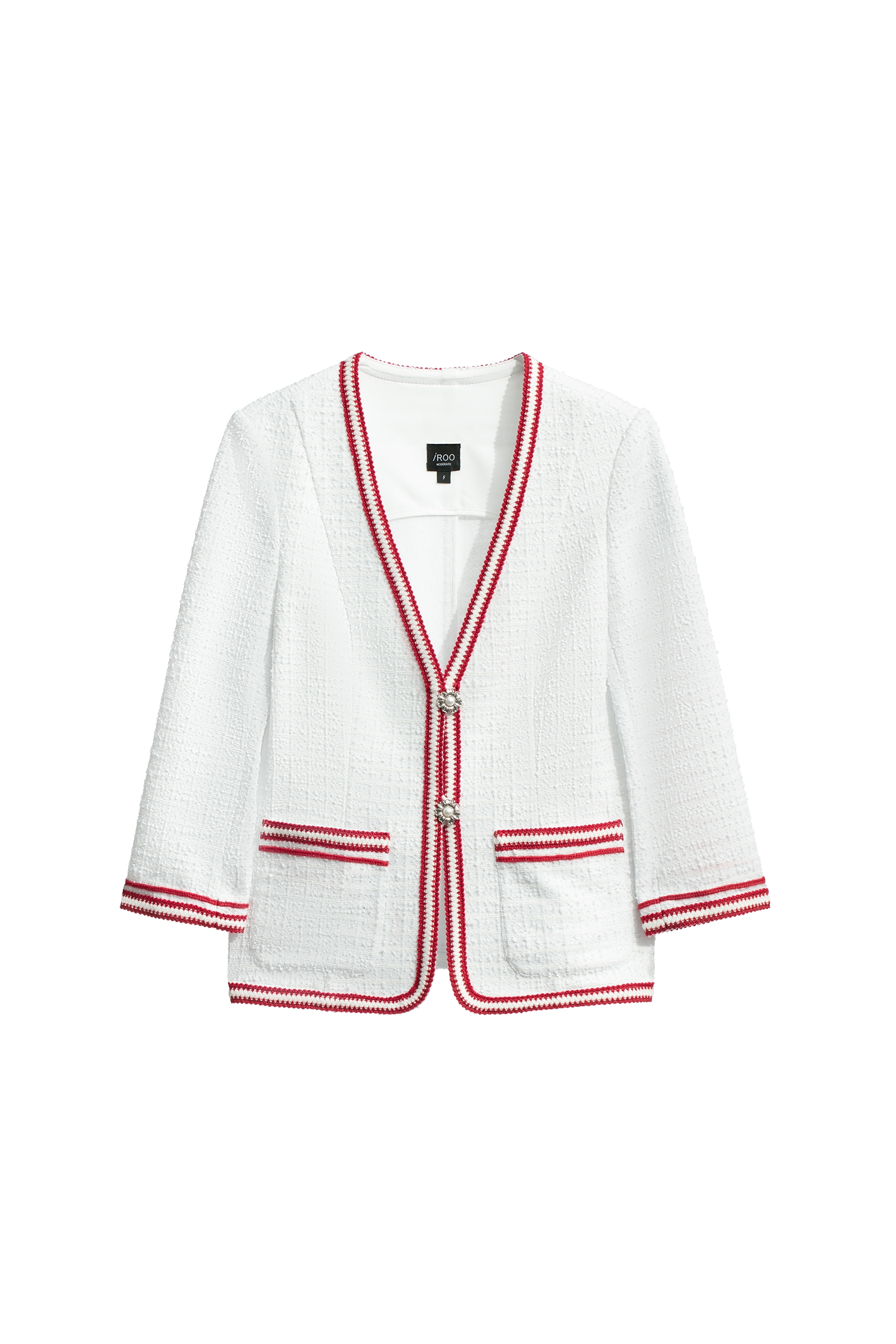 高端紅白飾帶v領外套高端紅白飾帶v領外套,一般外套,上班OL穿搭,人氣商品,外套,春夏穿搭,珍珠,白色外套