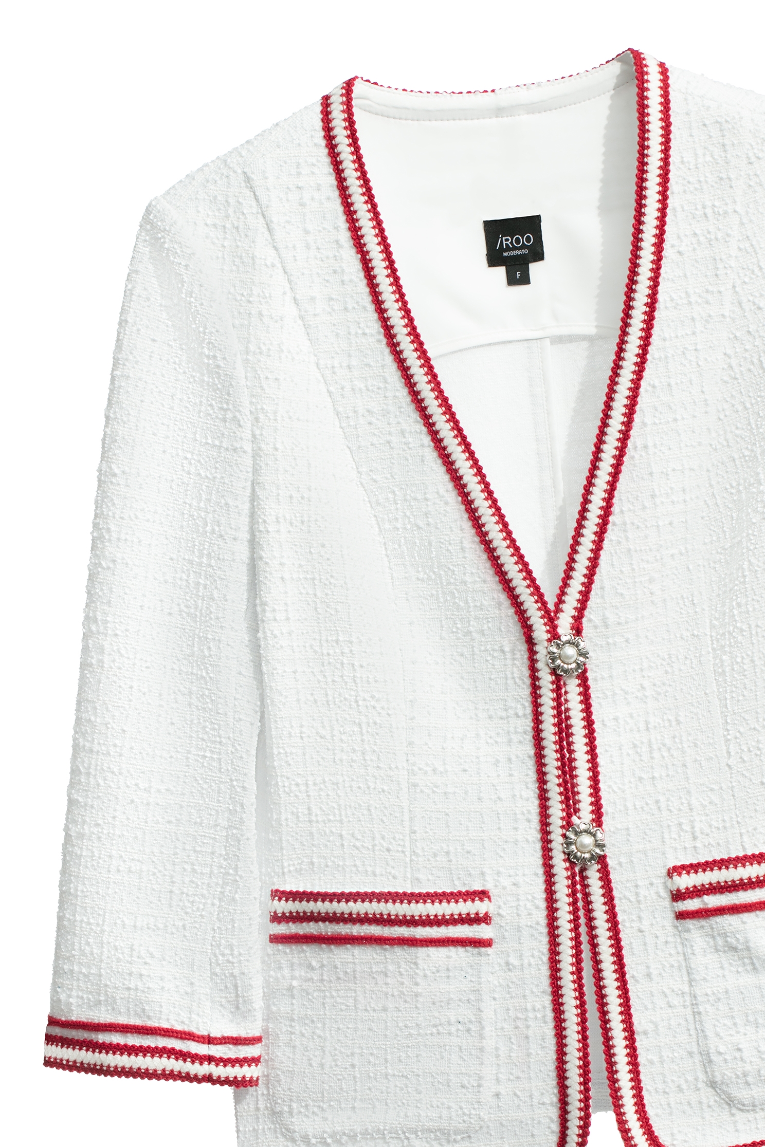 高端紅白飾帶v領外套高端紅白飾帶v領外套,一般外套,上班OL穿搭,人氣商品,外套,春夏穿搭,珍珠,白色外套