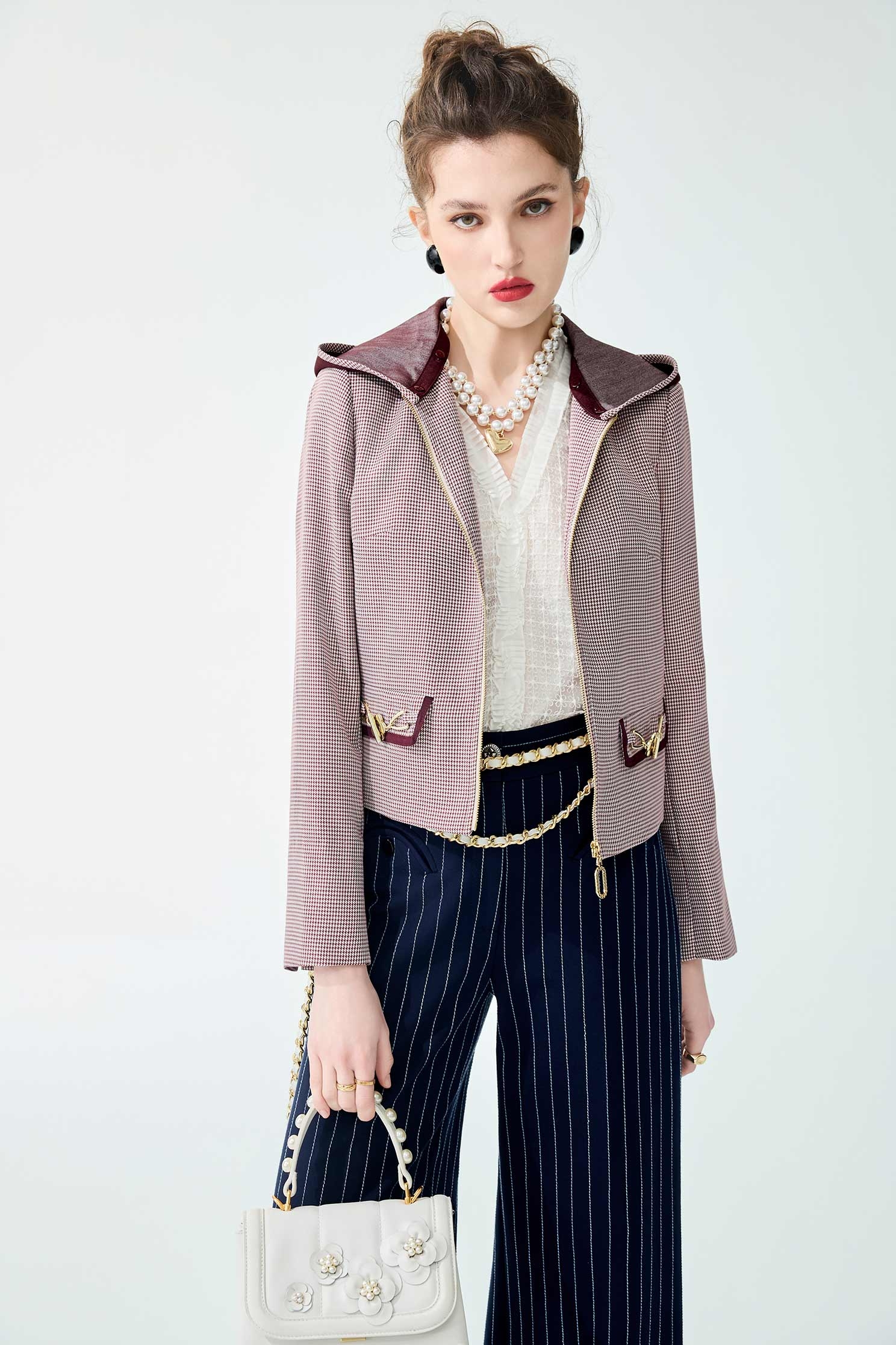 櫻桃巧克力色格紋外套櫻桃巧克力色格紋外套,人氣商品,外套,春夏穿搭,格紋,連帽外套,長袖外套