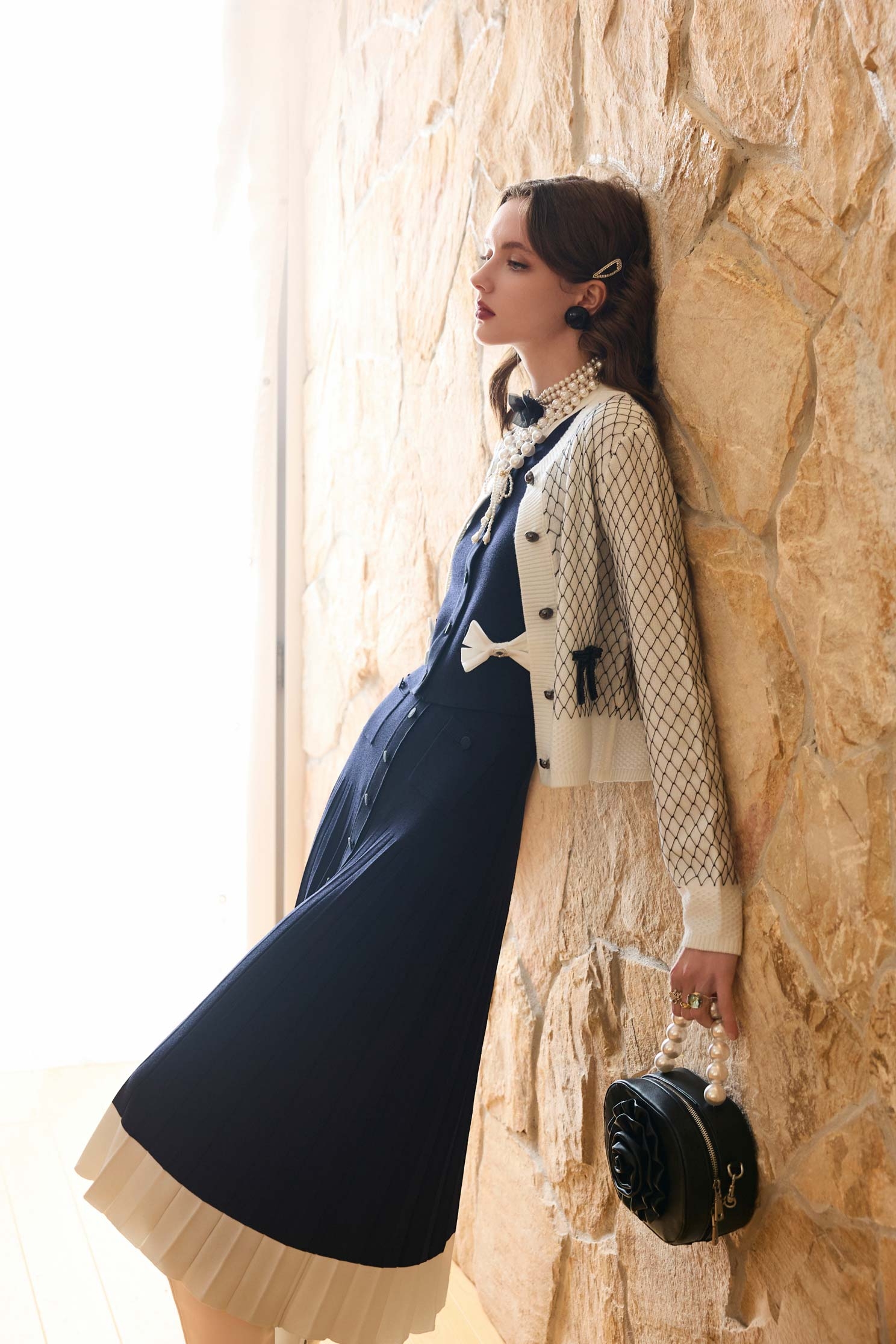 經典海軍藍針織百褶裙經典海軍藍針織百褶裙,春夏穿搭,針織