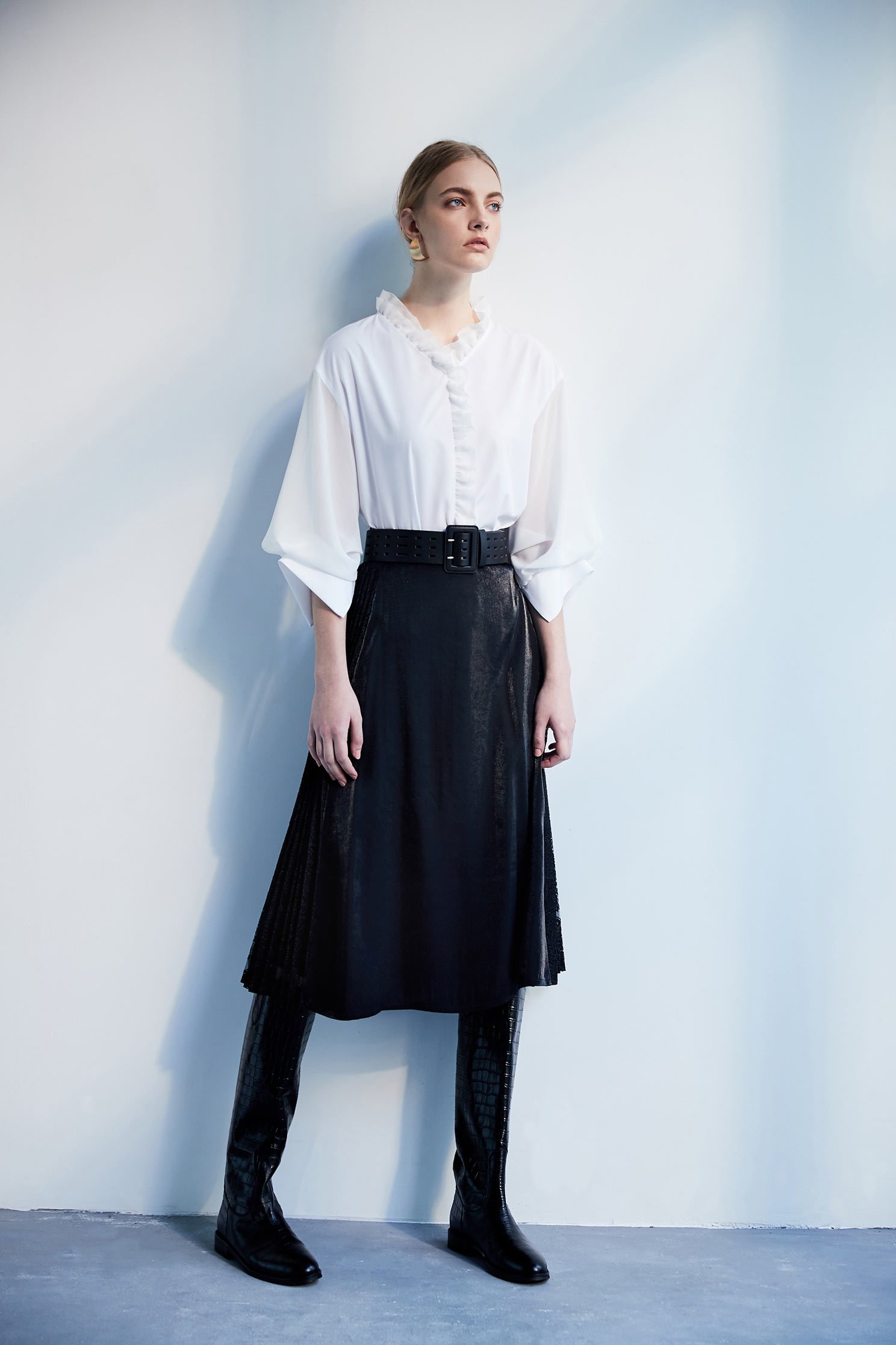 Stitching classic design dress,pleats,pleatedskirt,maxipleatedskirt,lace,laceskirt,longskirt,blackskirt