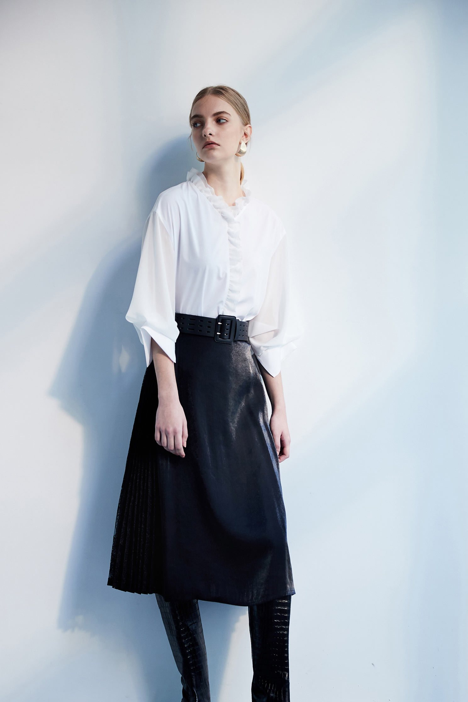 Stitching classic design dress,pleats,pleatedskirt,maxipleatedskirt,lace,laceskirt,longskirt,blackskirt